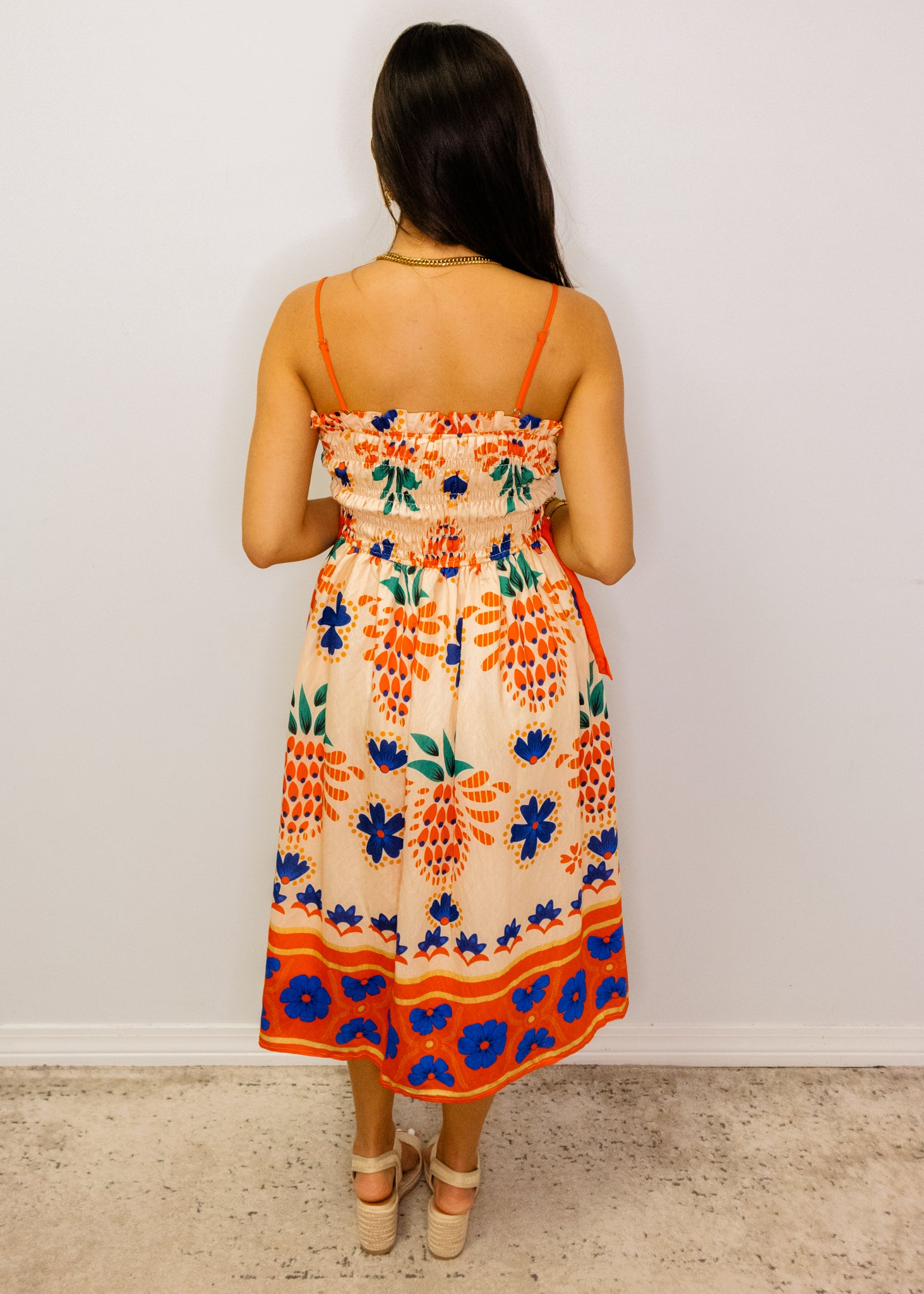 Orange Multi Sweetheart Midi Dress