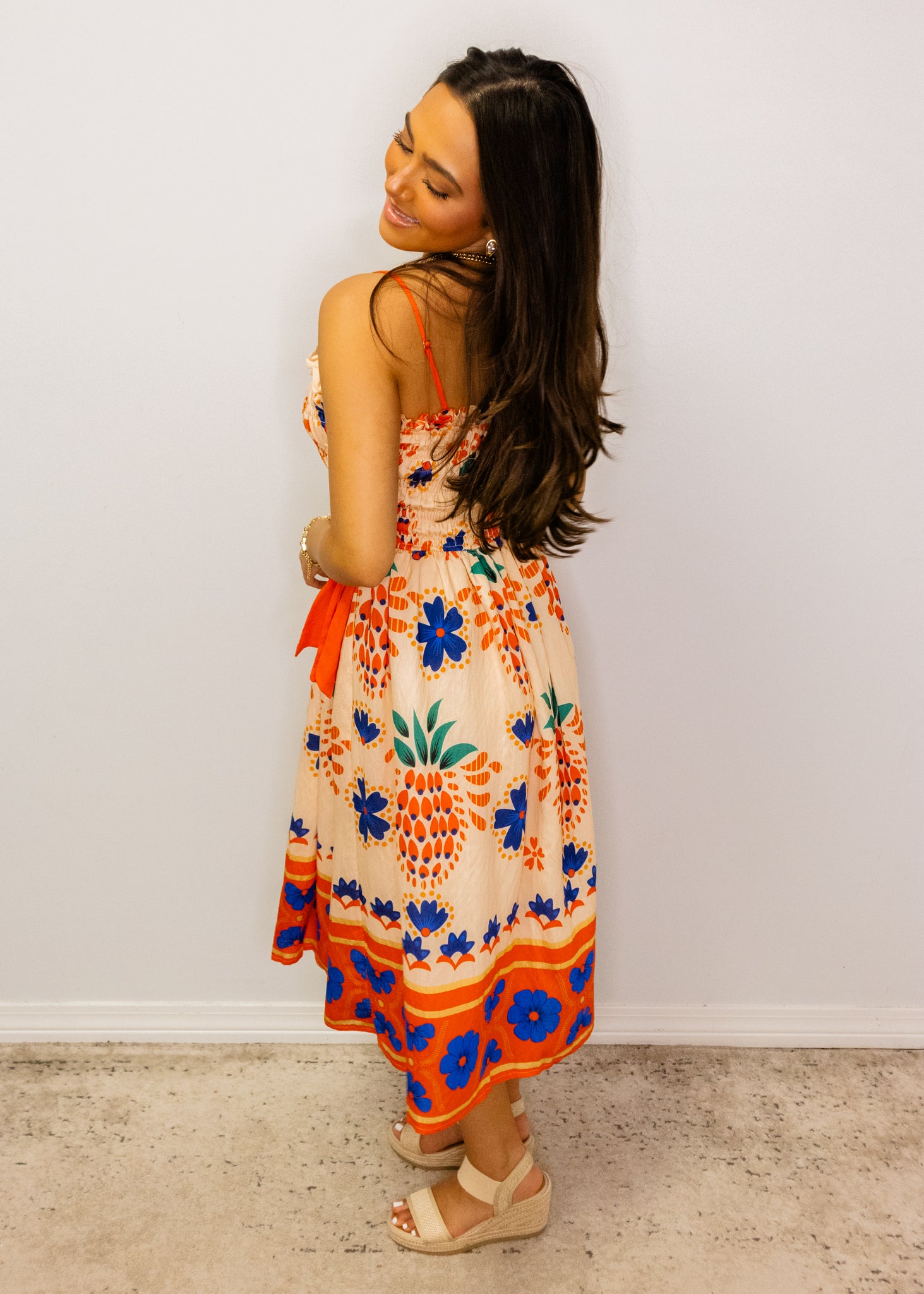 Orange Multi Sweetheart Midi Dress
