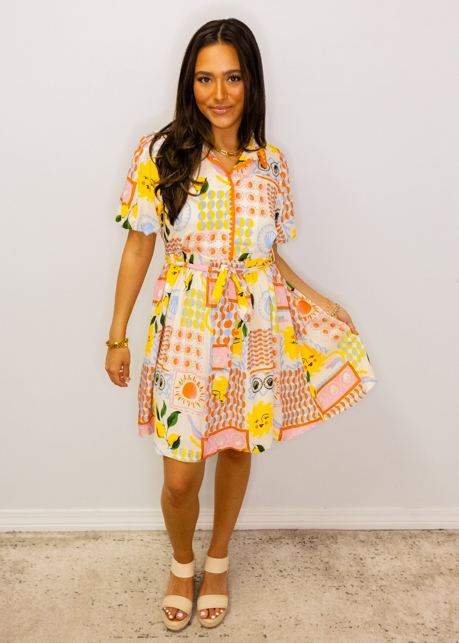 Sun-Drenched Button Down Belt Dress