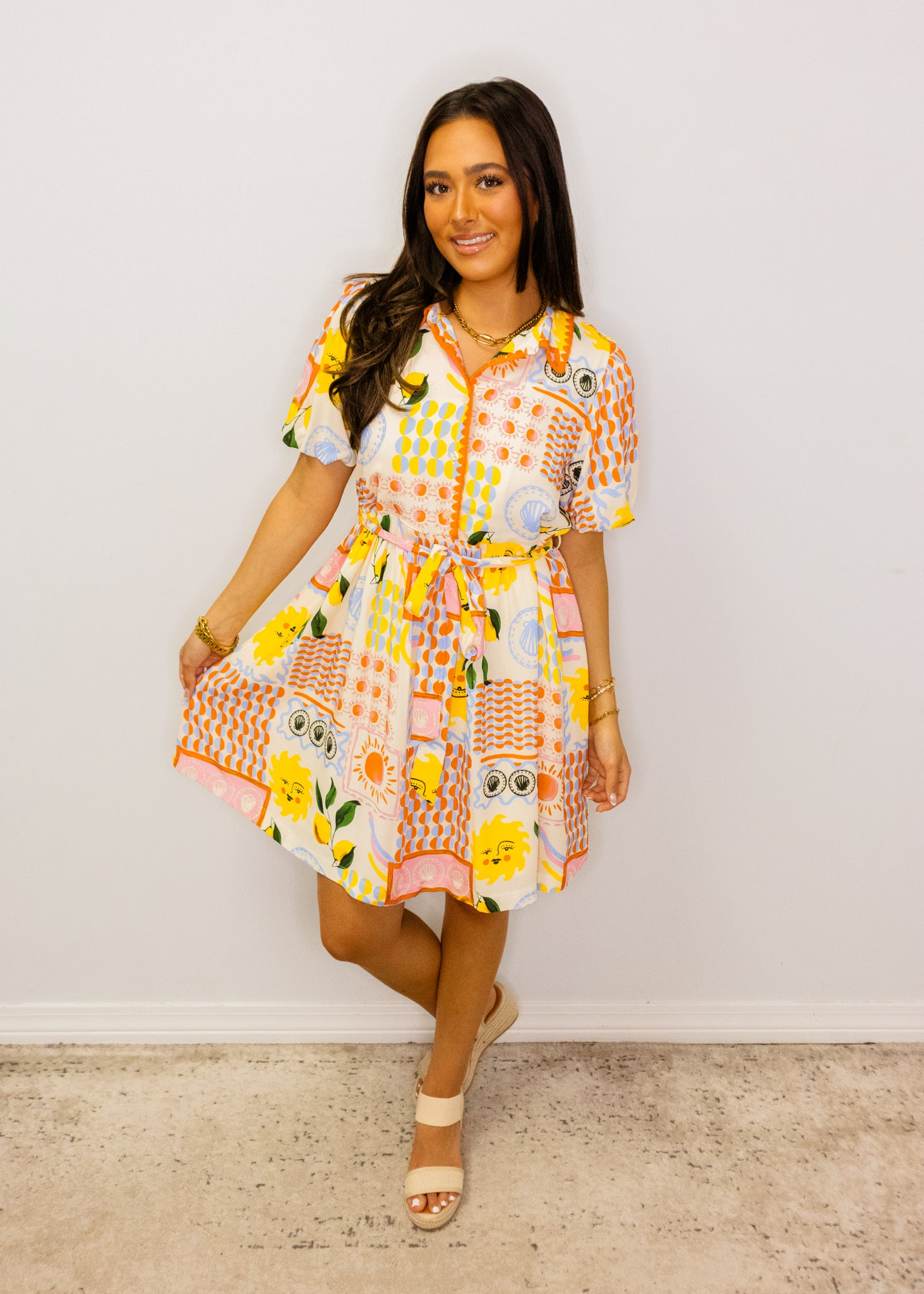 Sun-Drenched Button Down Belt Dress