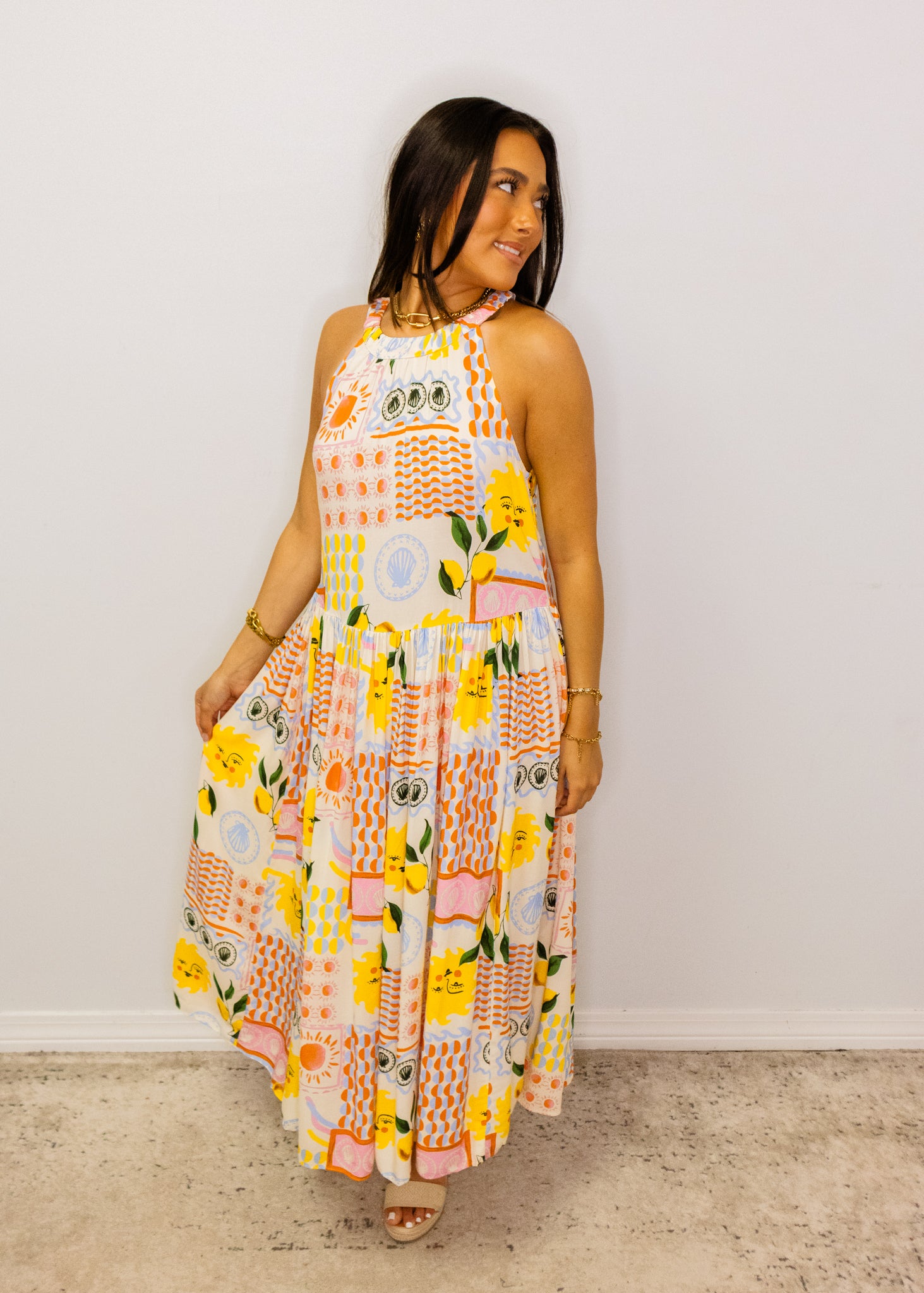 Sun-Drenched Halter Midi Dress