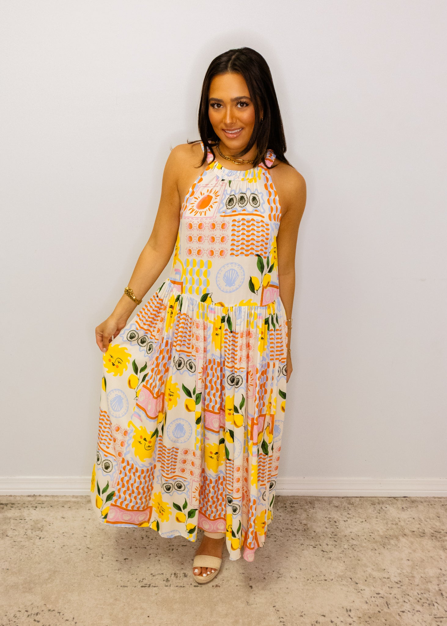 Sun-Drenched Halter Midi Dress
