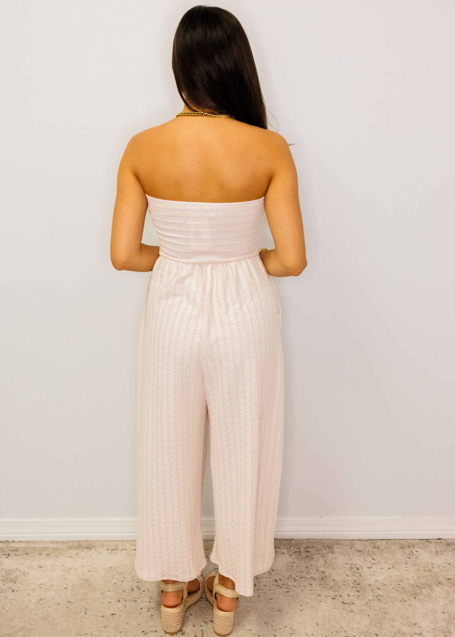Bubblegum Pink Stripe Strapless Jumpsuit
