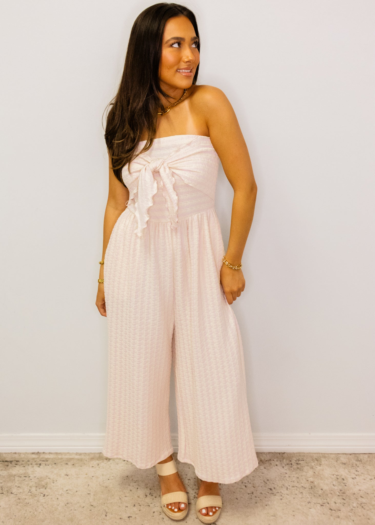 Bubblegum Pink Stripe Strapless Jumpsuit