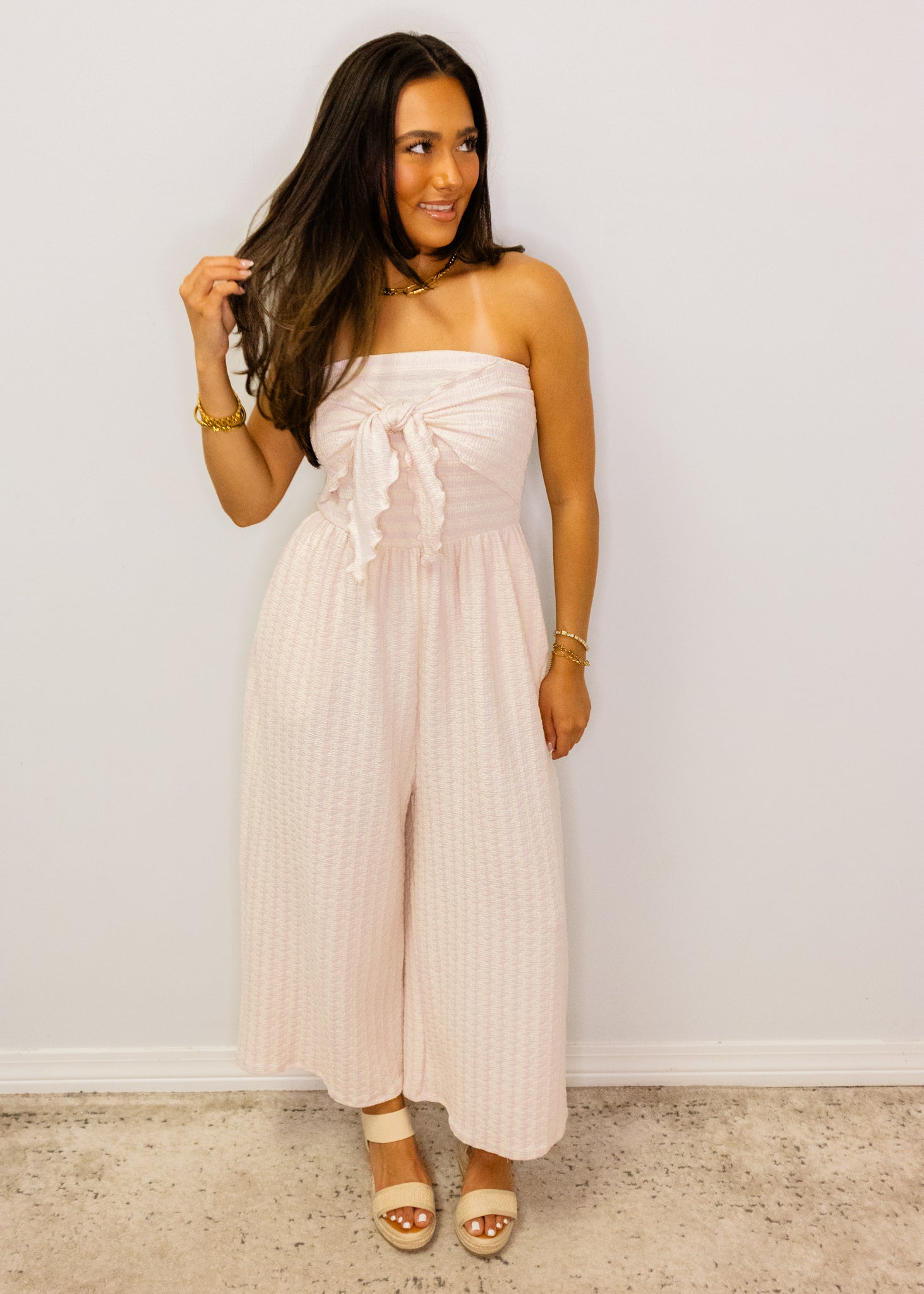 Bubblegum Pink Stripe Strapless Jumpsuit