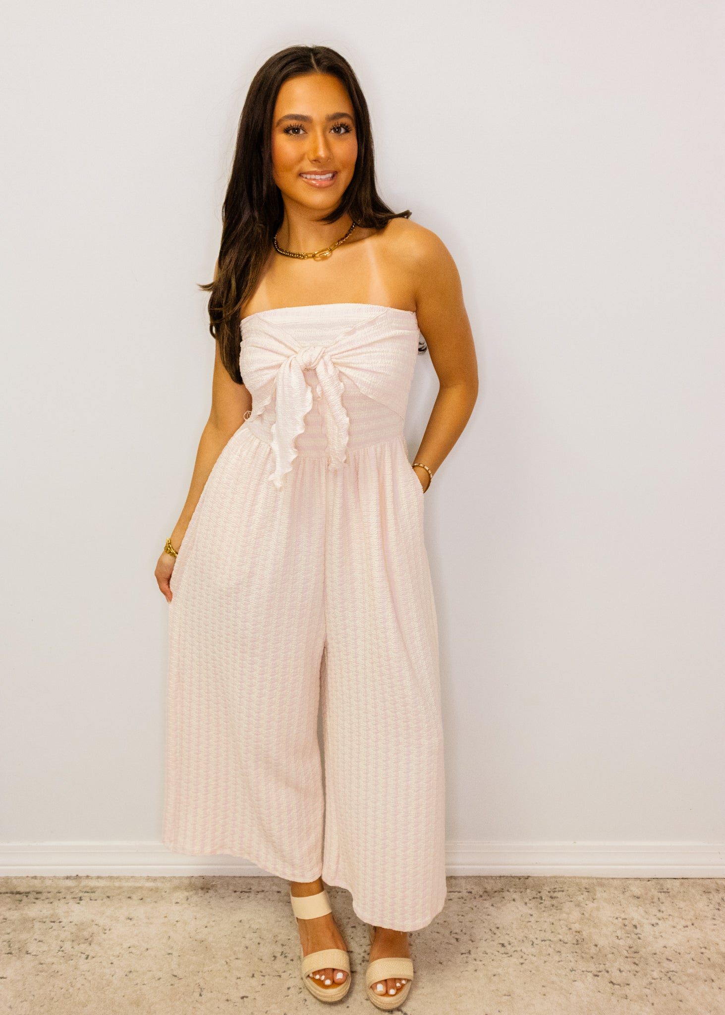 Bubblegum Pink Stripe Strapless Jumpsuit