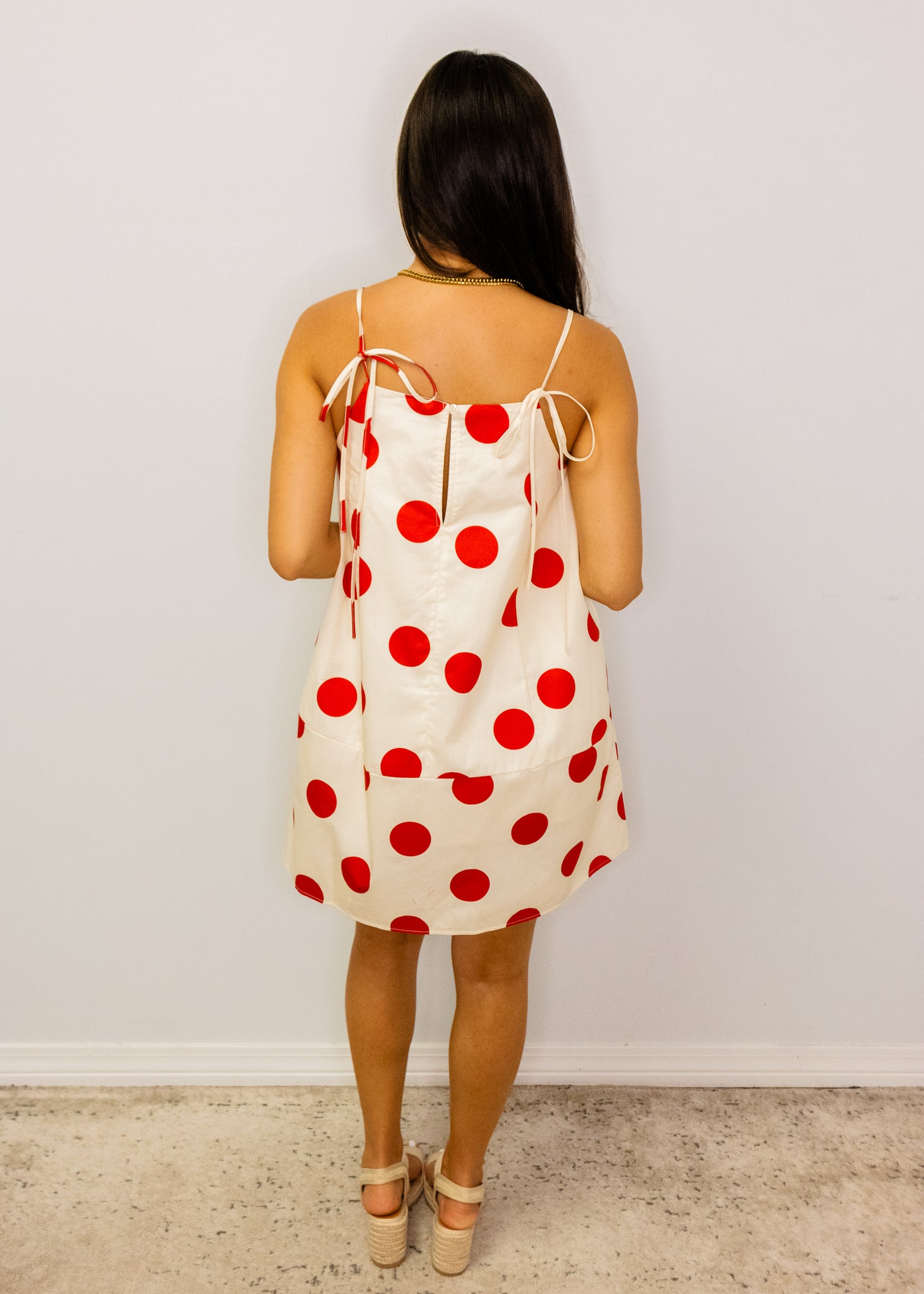 Red Polka Dot Print Barrel Dress