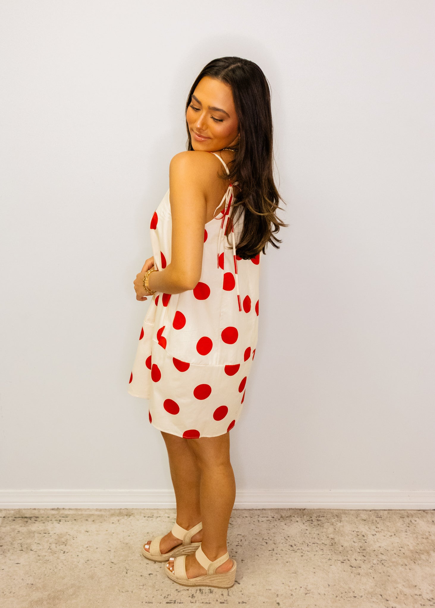 Red Polka Dot Print Barrel Dress