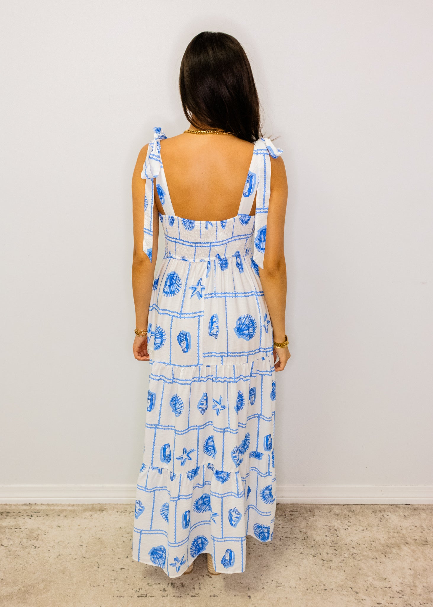 Blue Seashell Print Midi Dress