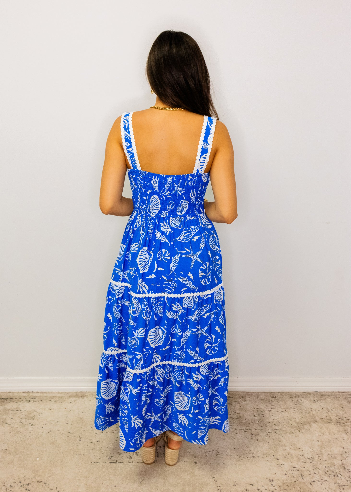 Blue Sea Life Print Midi Dress