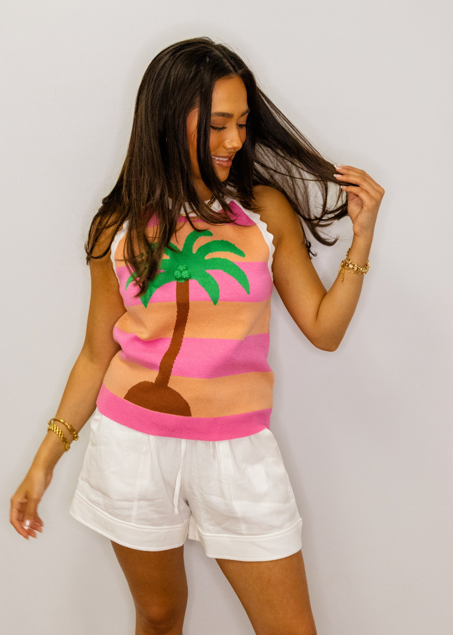 Pink & Orange Stripe Palm Tree Tank