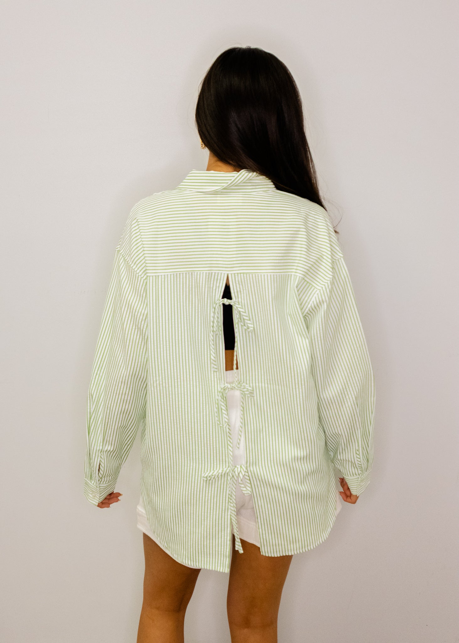 Green Striped Button Up Top