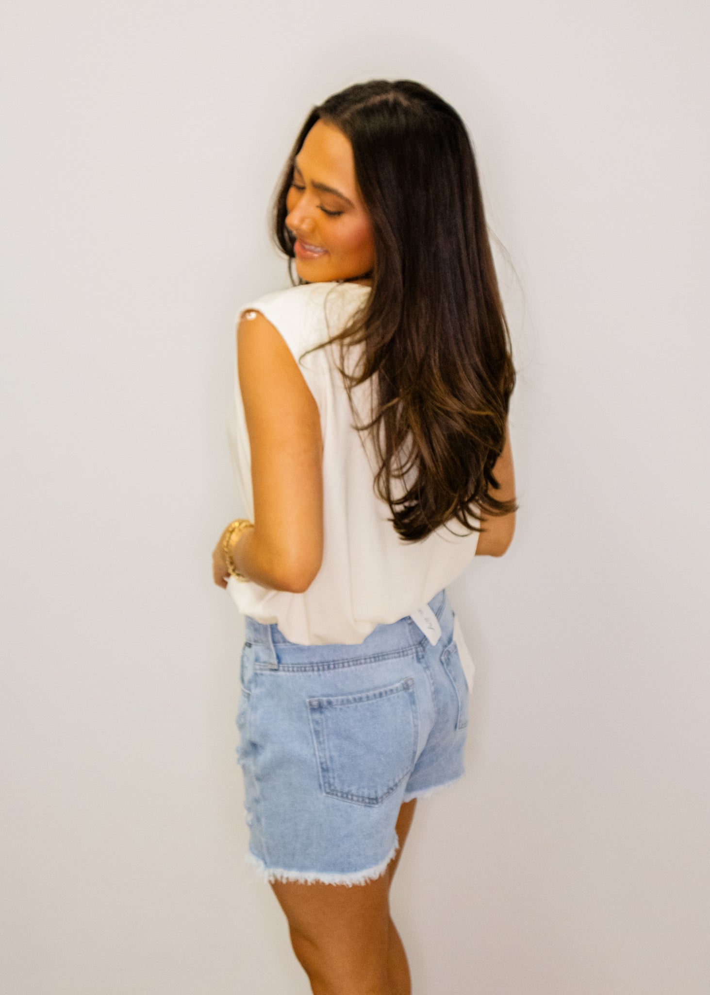 White Bubble Hem Top