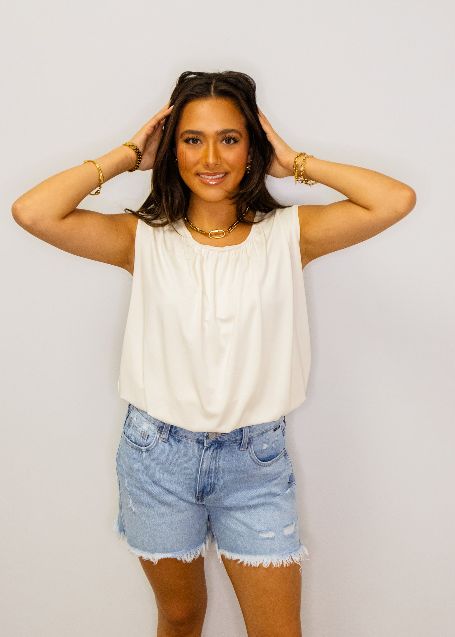 White Bubble Hem Top