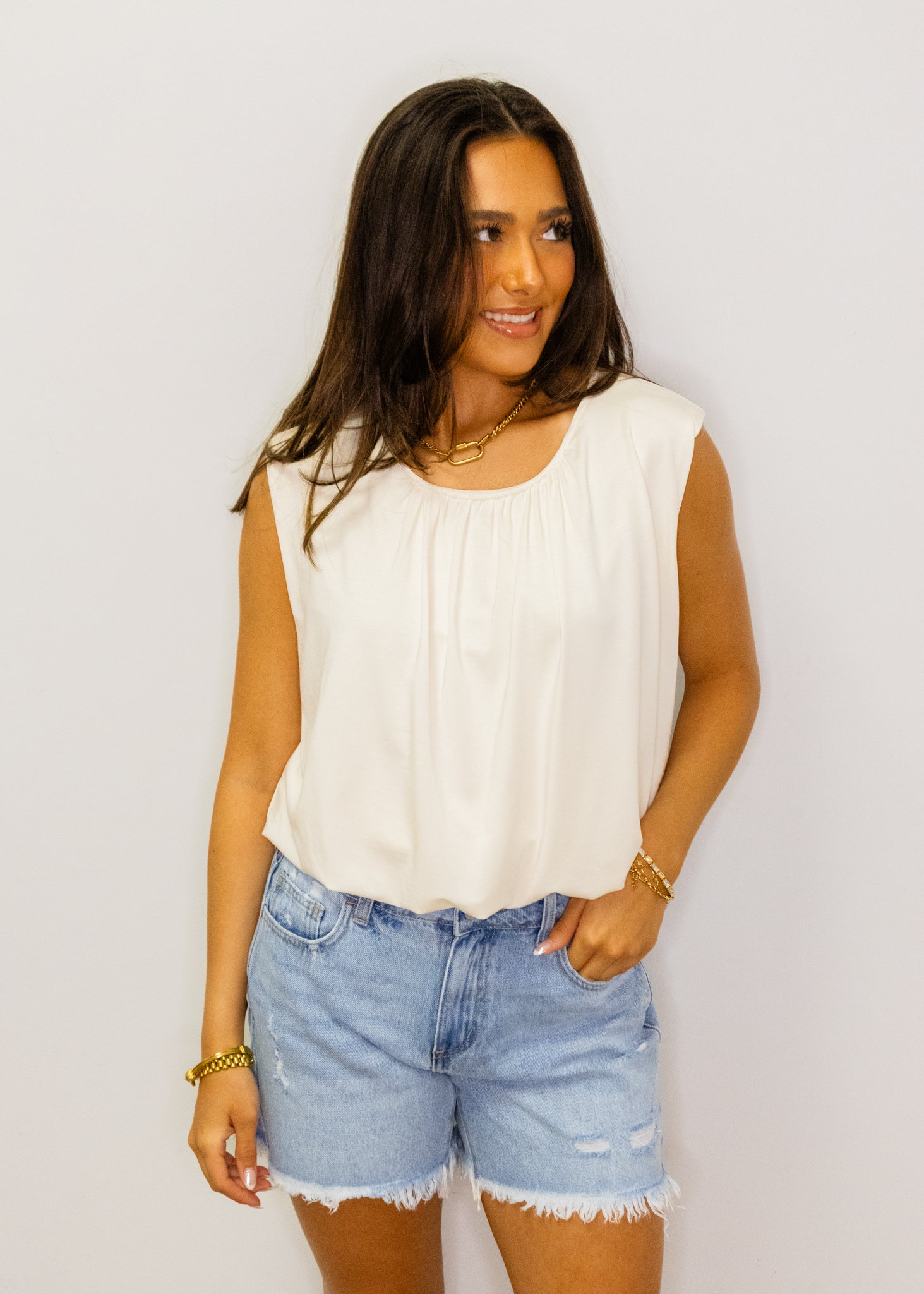 White Bubble Hem Top