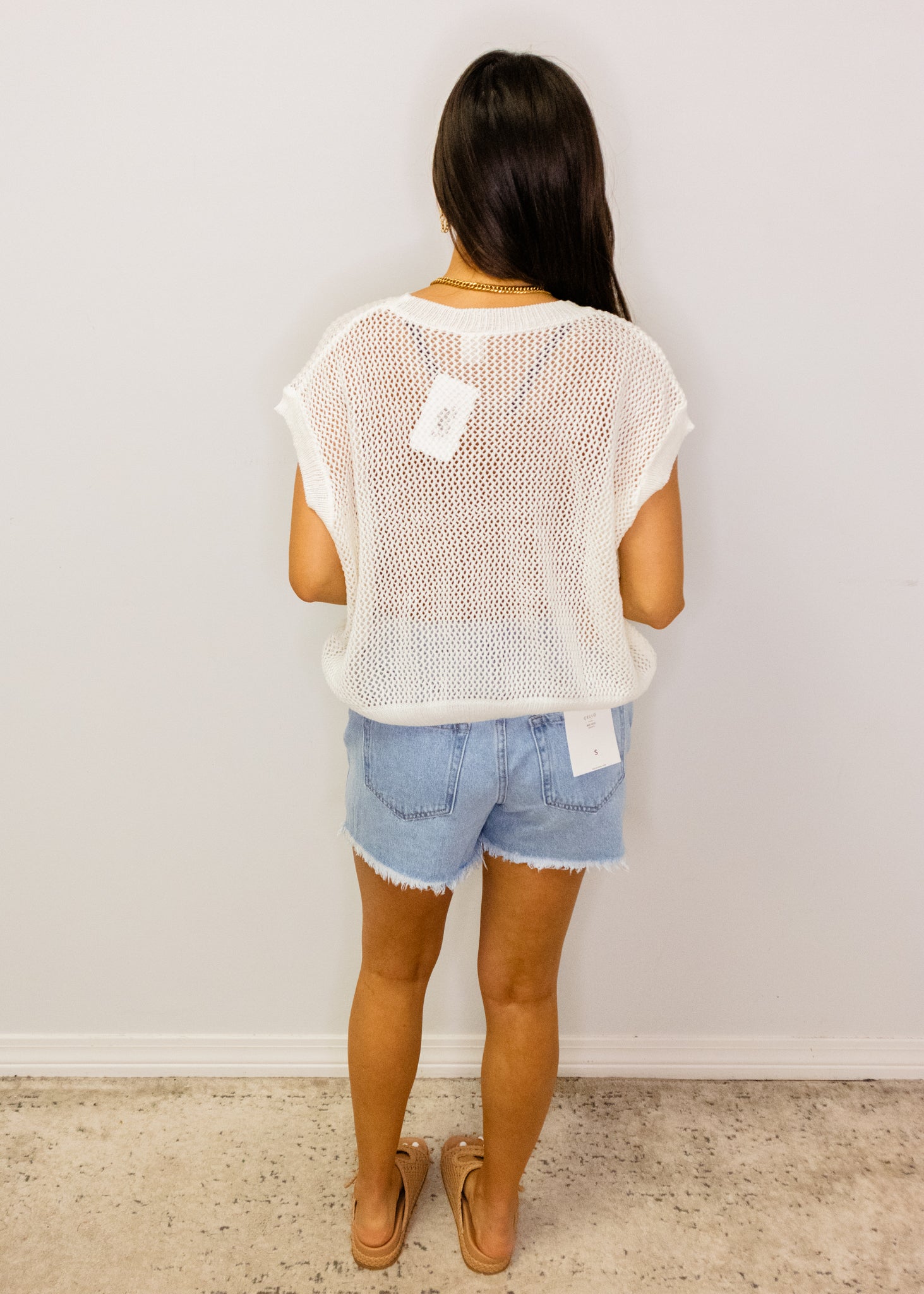White Mesh Lemon Applique Top