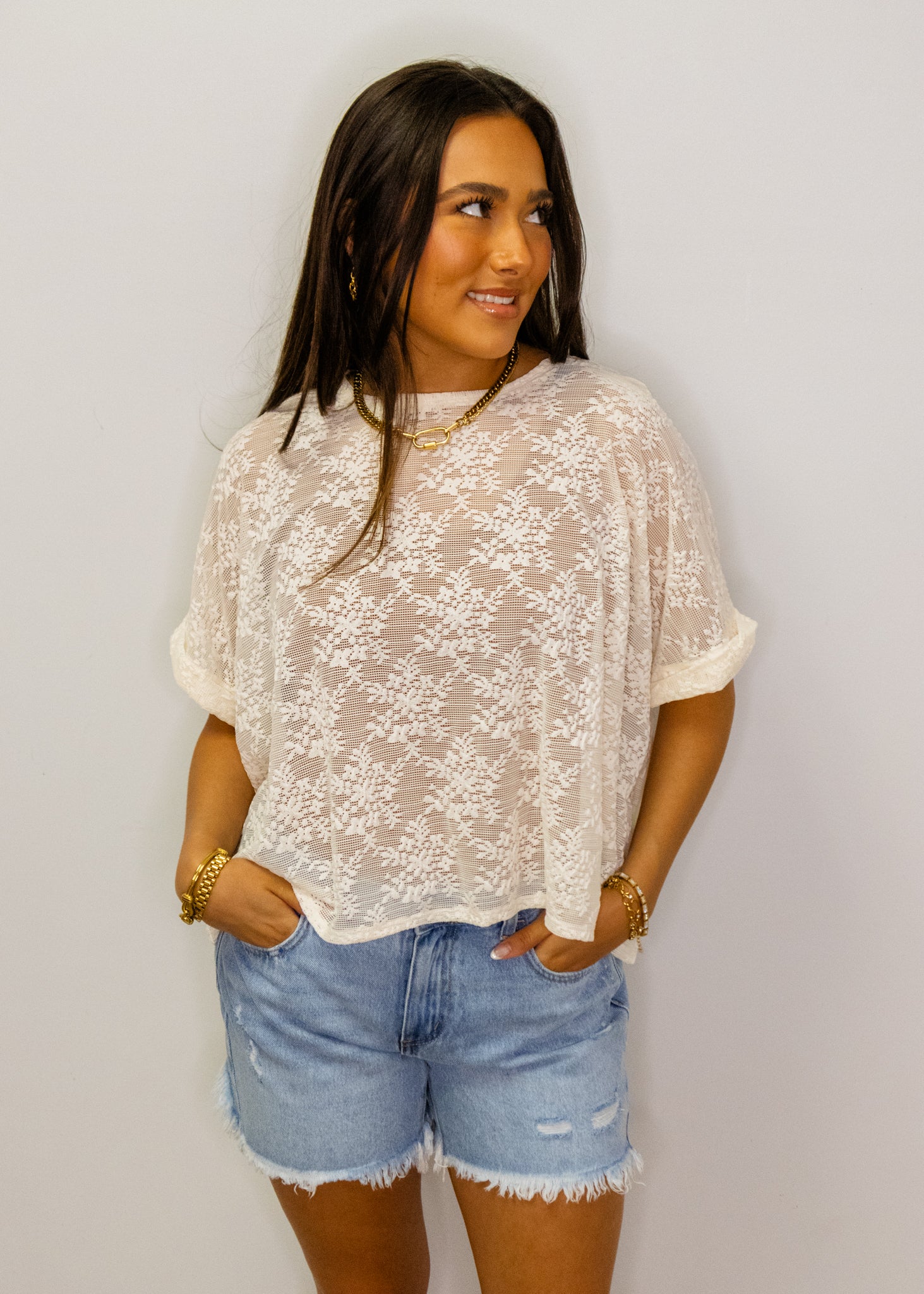 White Lace Oversized Top