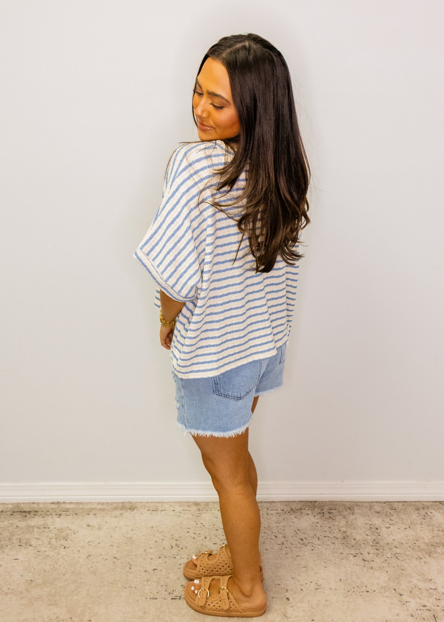 Navy Stripe Knit Boxy Top
