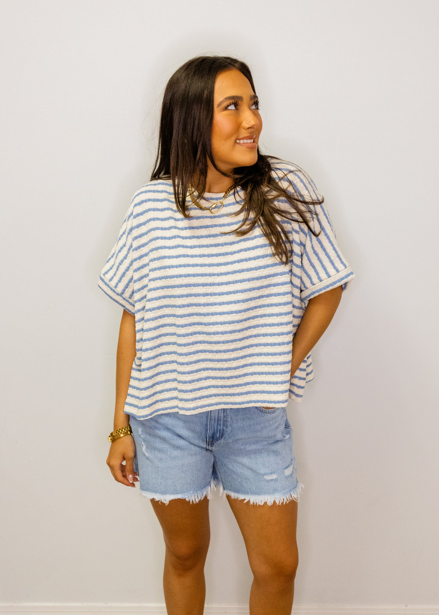 Navy Stripe Knit Boxy Top