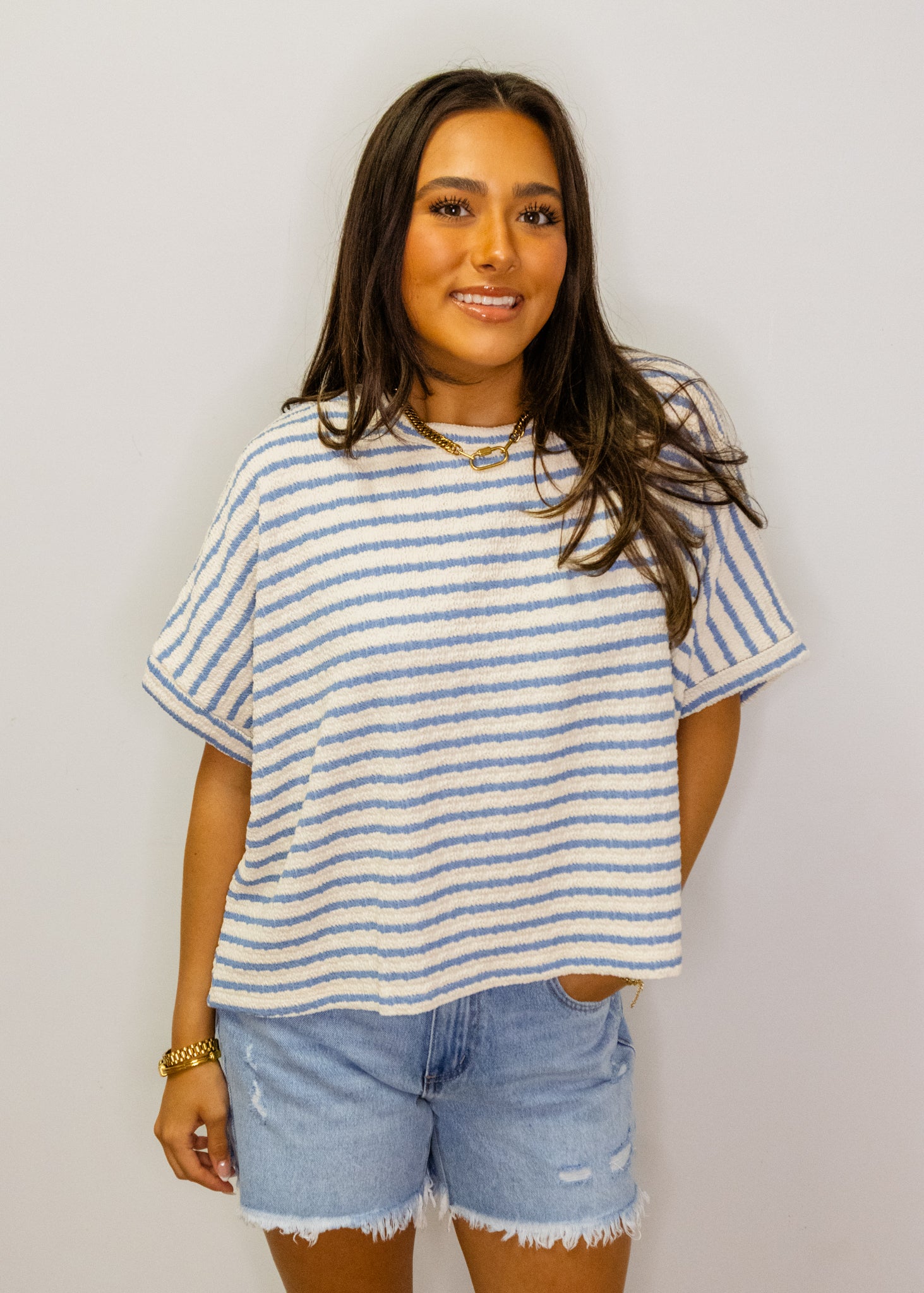 Navy Stripe Knit Boxy Top