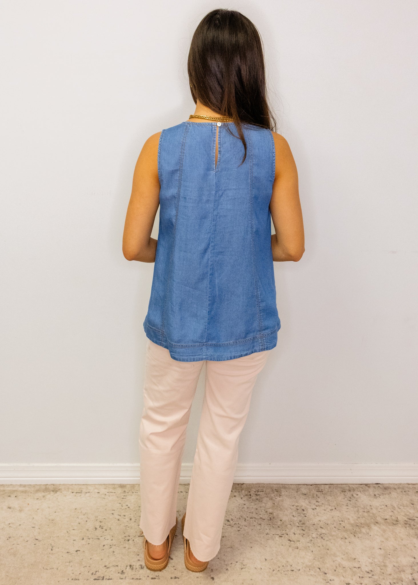 Denim Stitch Detail Swing Top