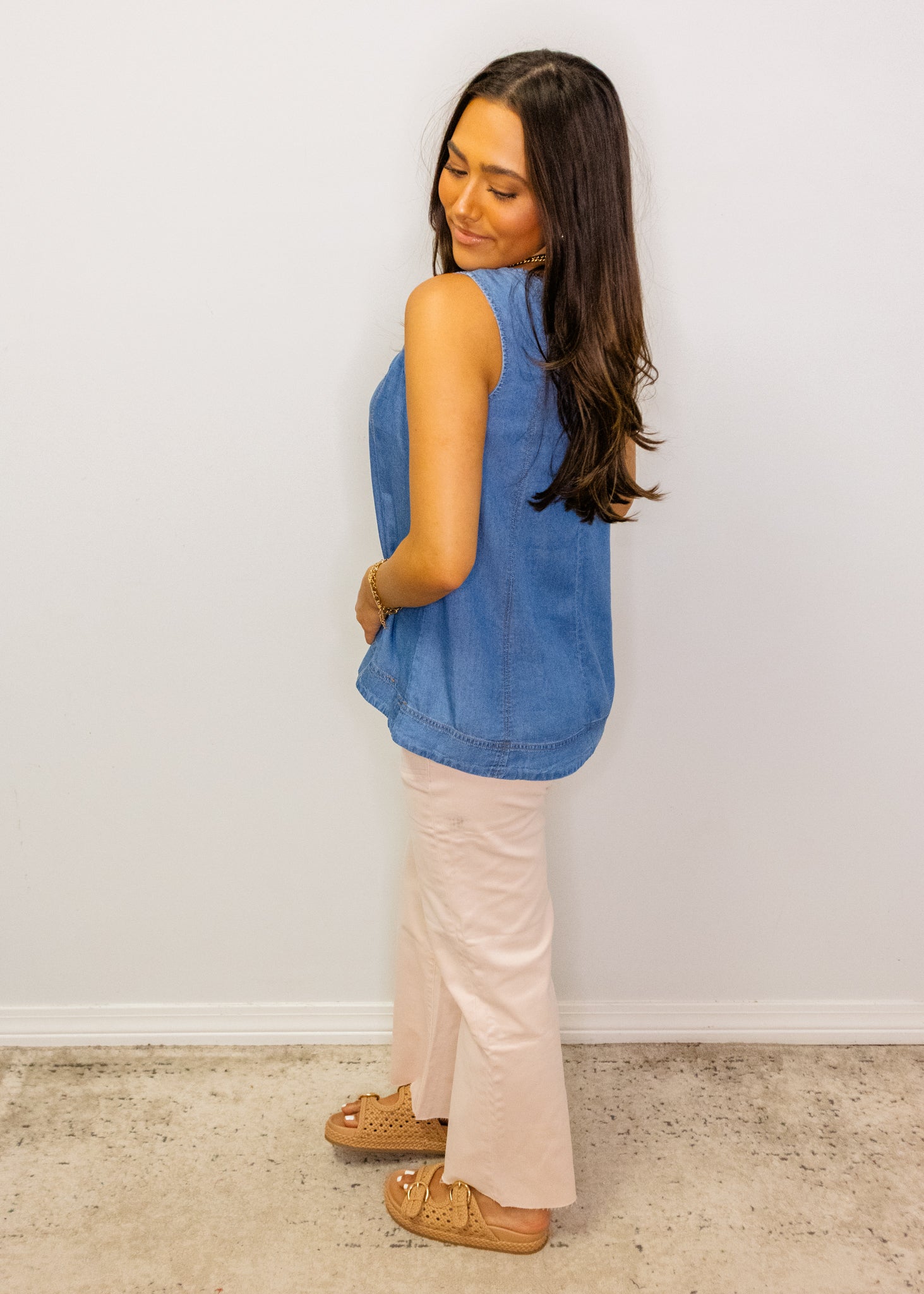 Denim Stitch Detail Swing Top