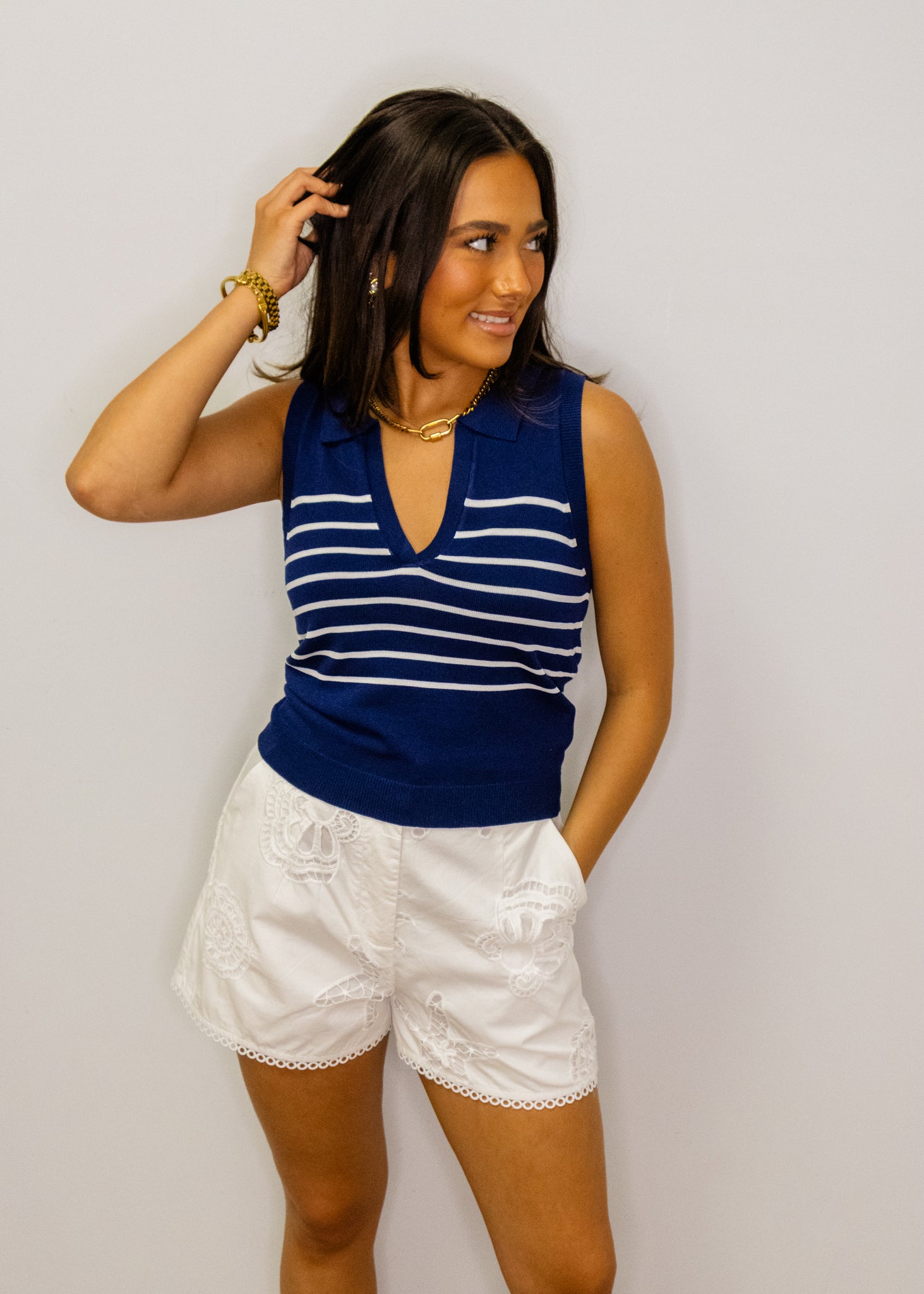 Navy & White Stripe Knit Top
