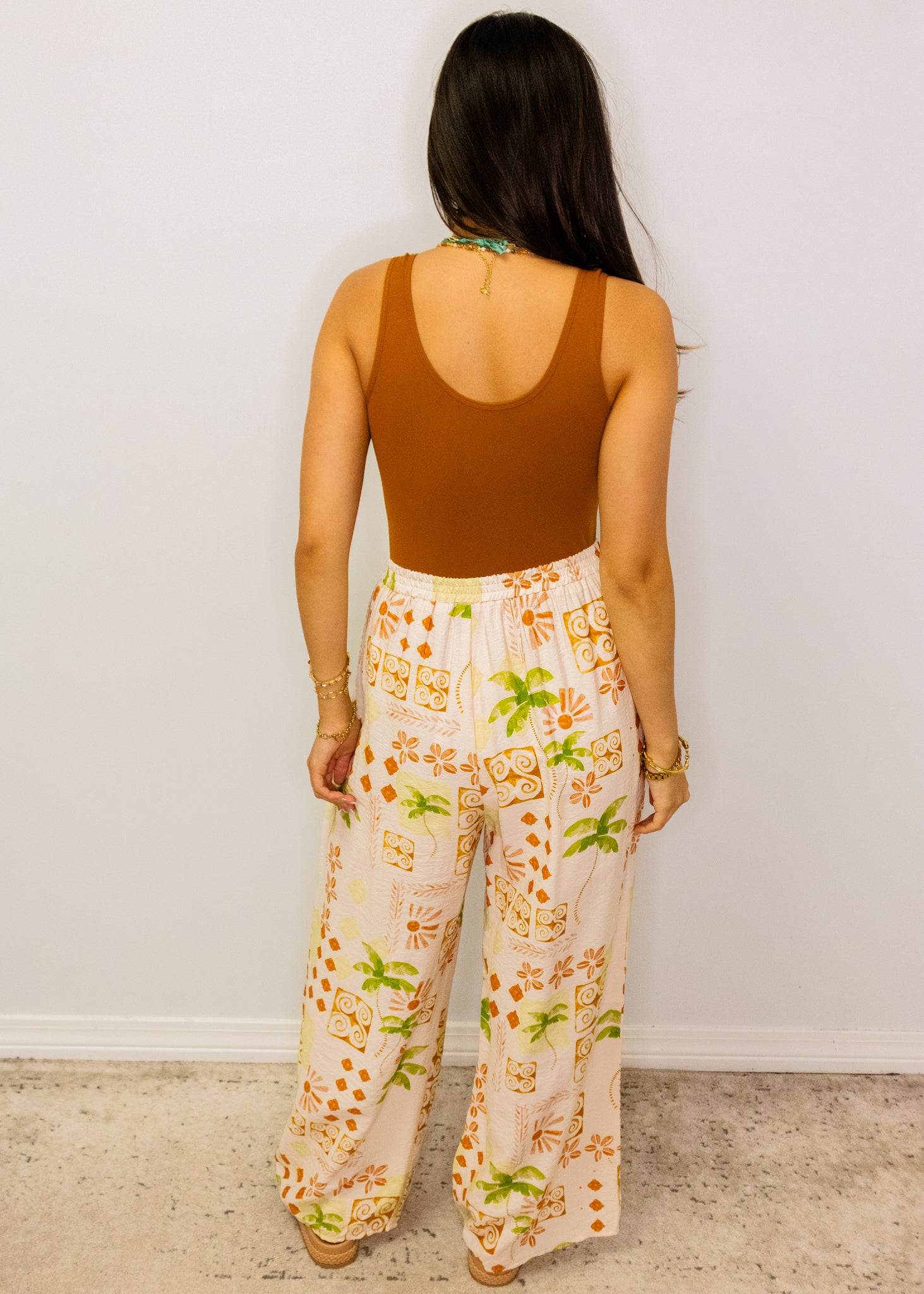 Ivory Multi Tropical Print Wide Leg Pants