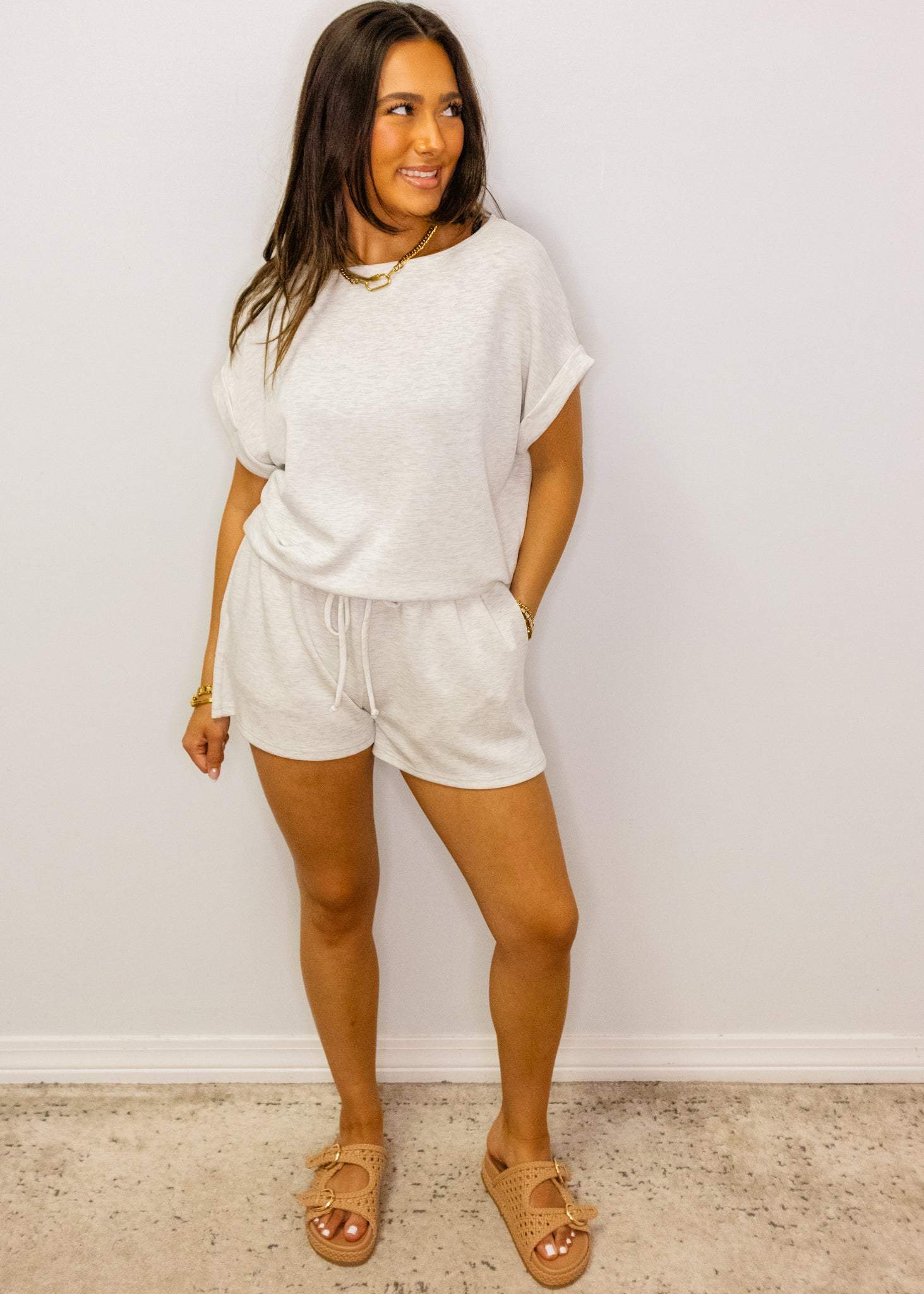 Ash Grey Jogger Shorts Set