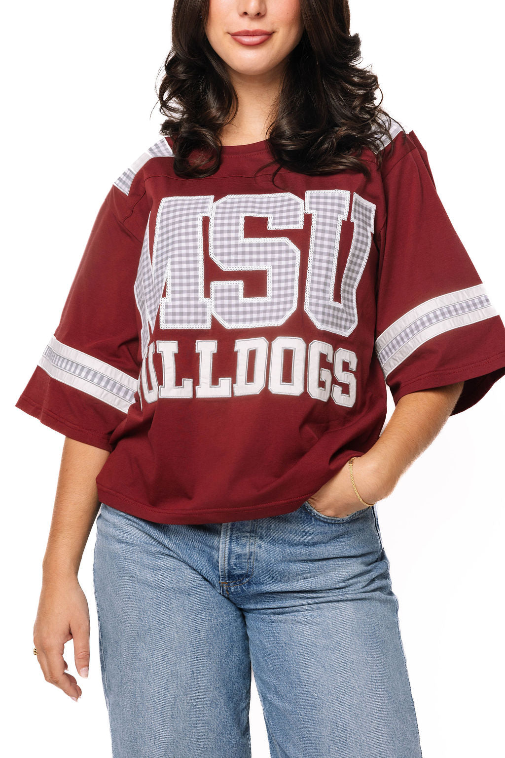 Licensed Miss State Oversized Gingham Jersey Tee