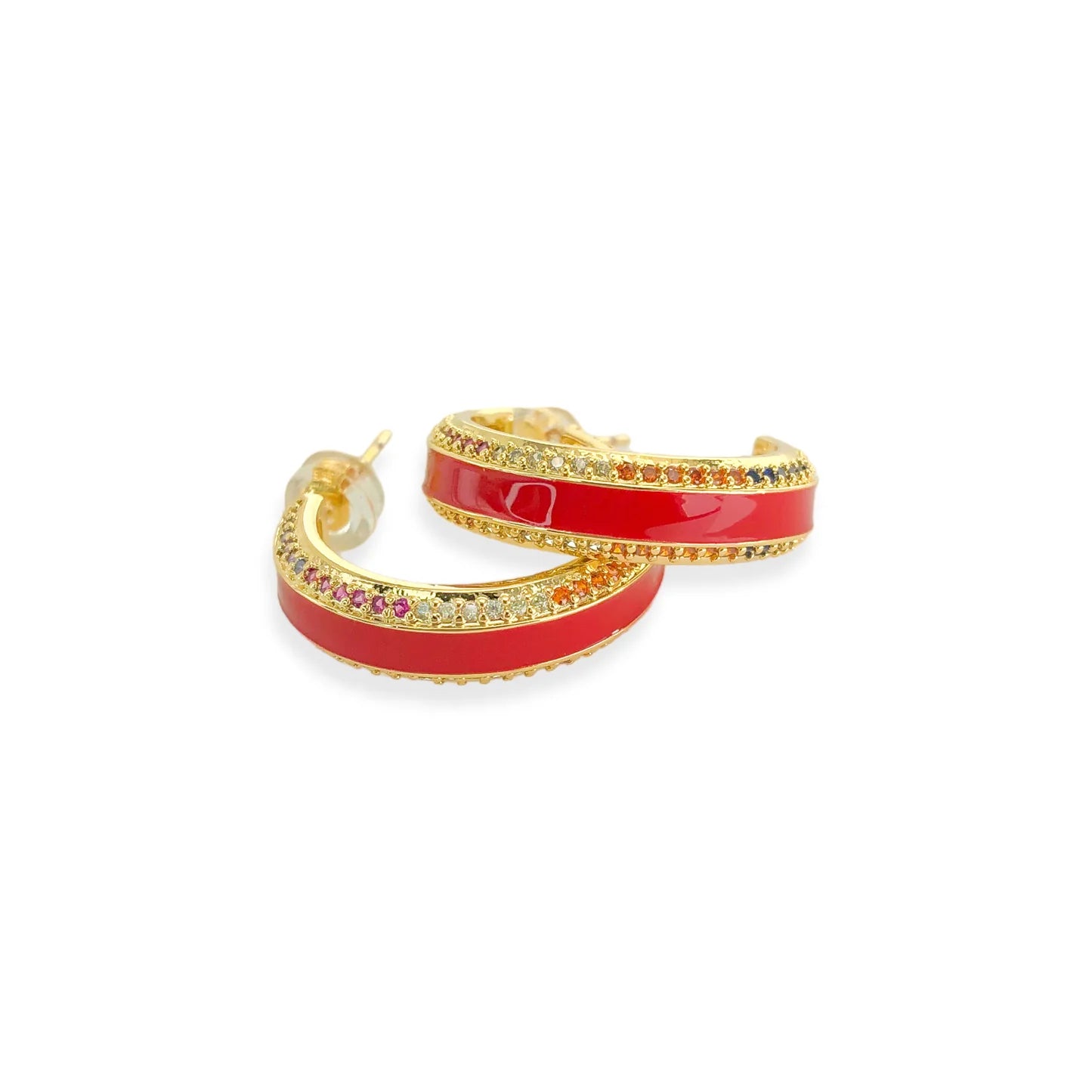 Red CZ Enamel Earrings