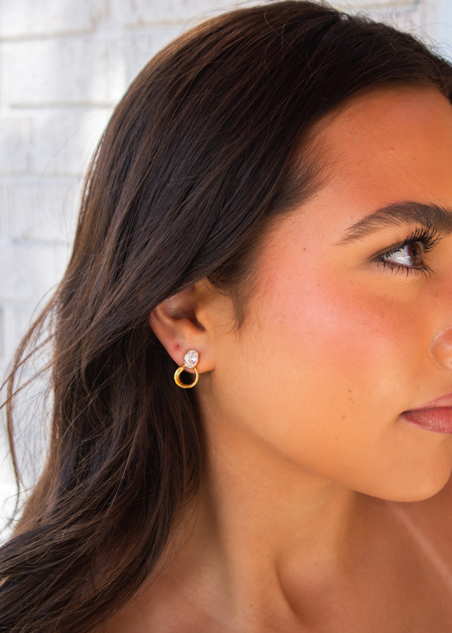 Gold Clear Diamond Stud Earrings
