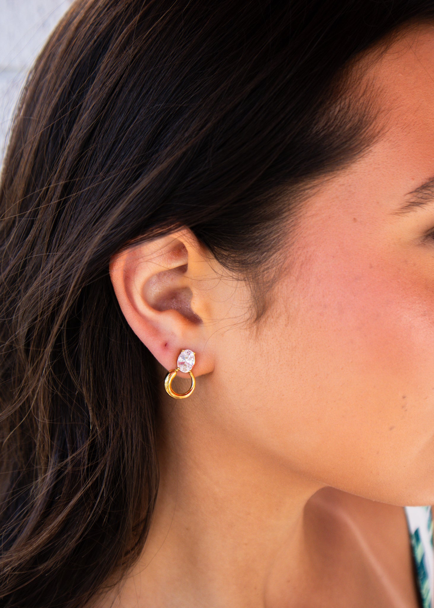 Gold Clear Diamond Stud Earrings