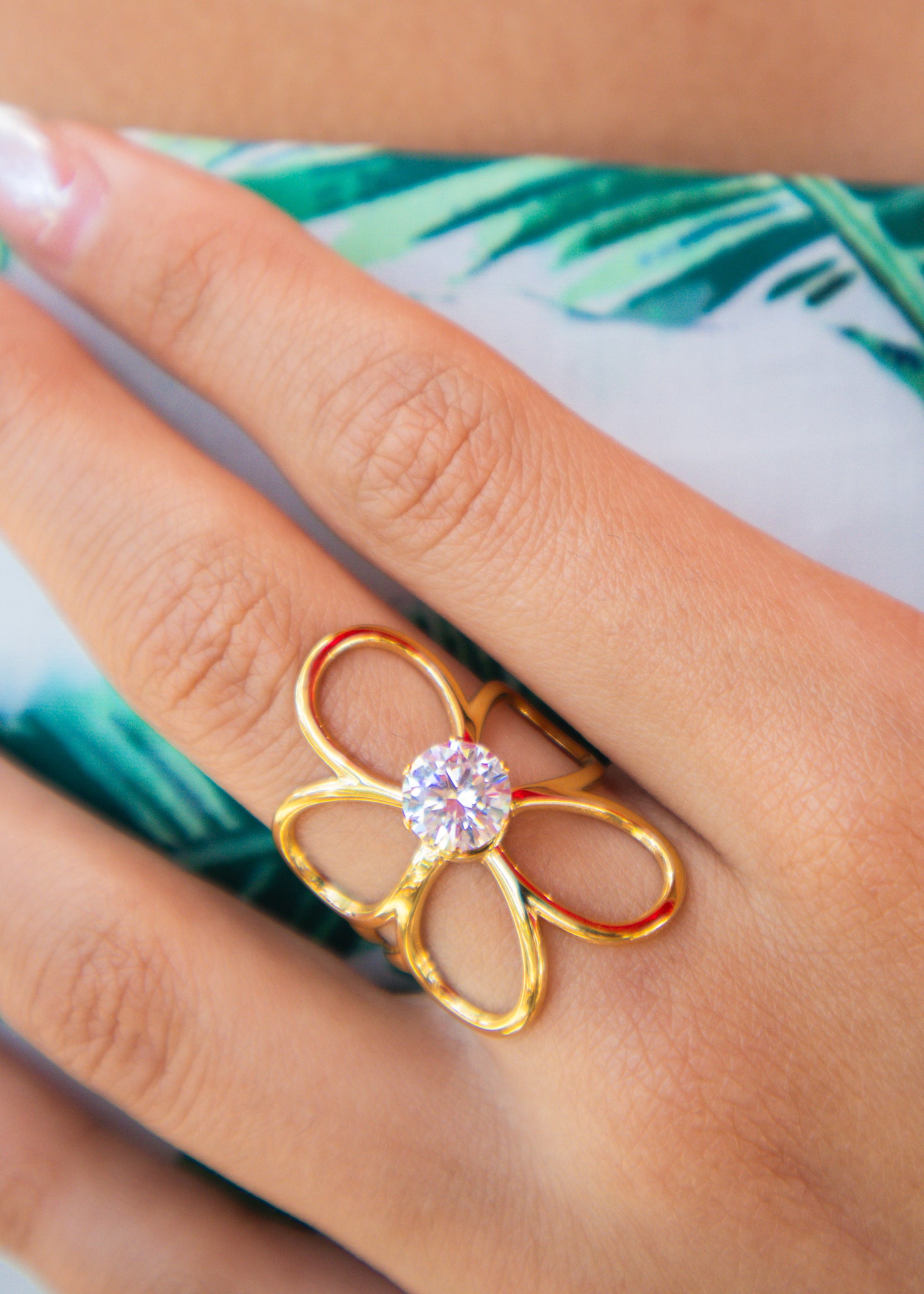 Gold Diamond Flower Ring