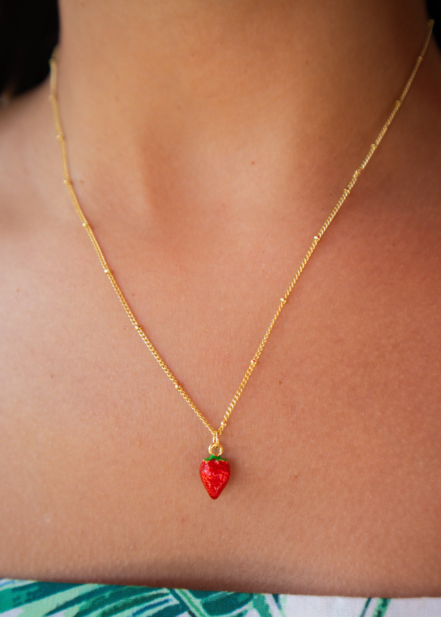 Gold Strawberry Shortcake Necklace