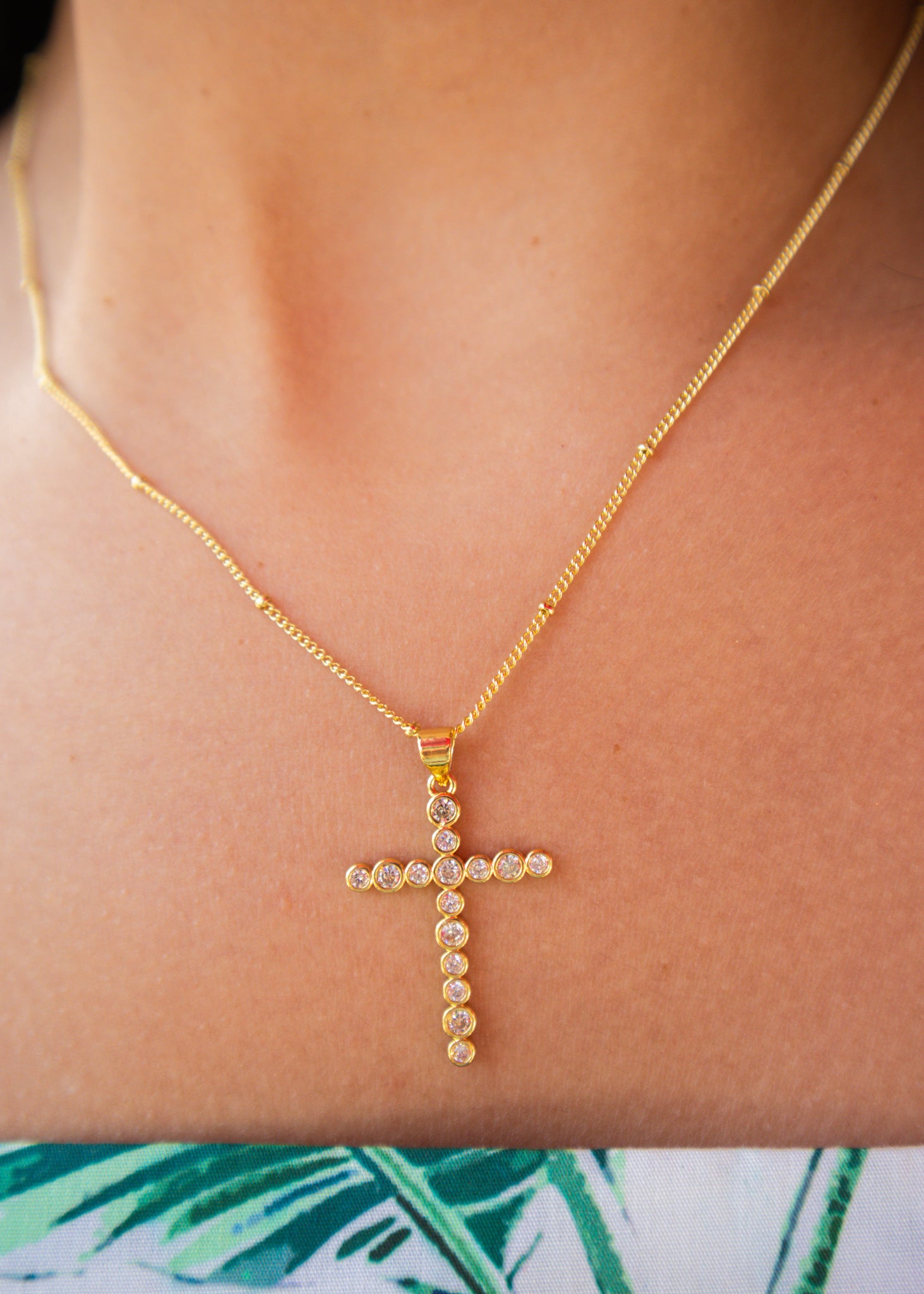 Gold Laney Crystal Cross Necklace