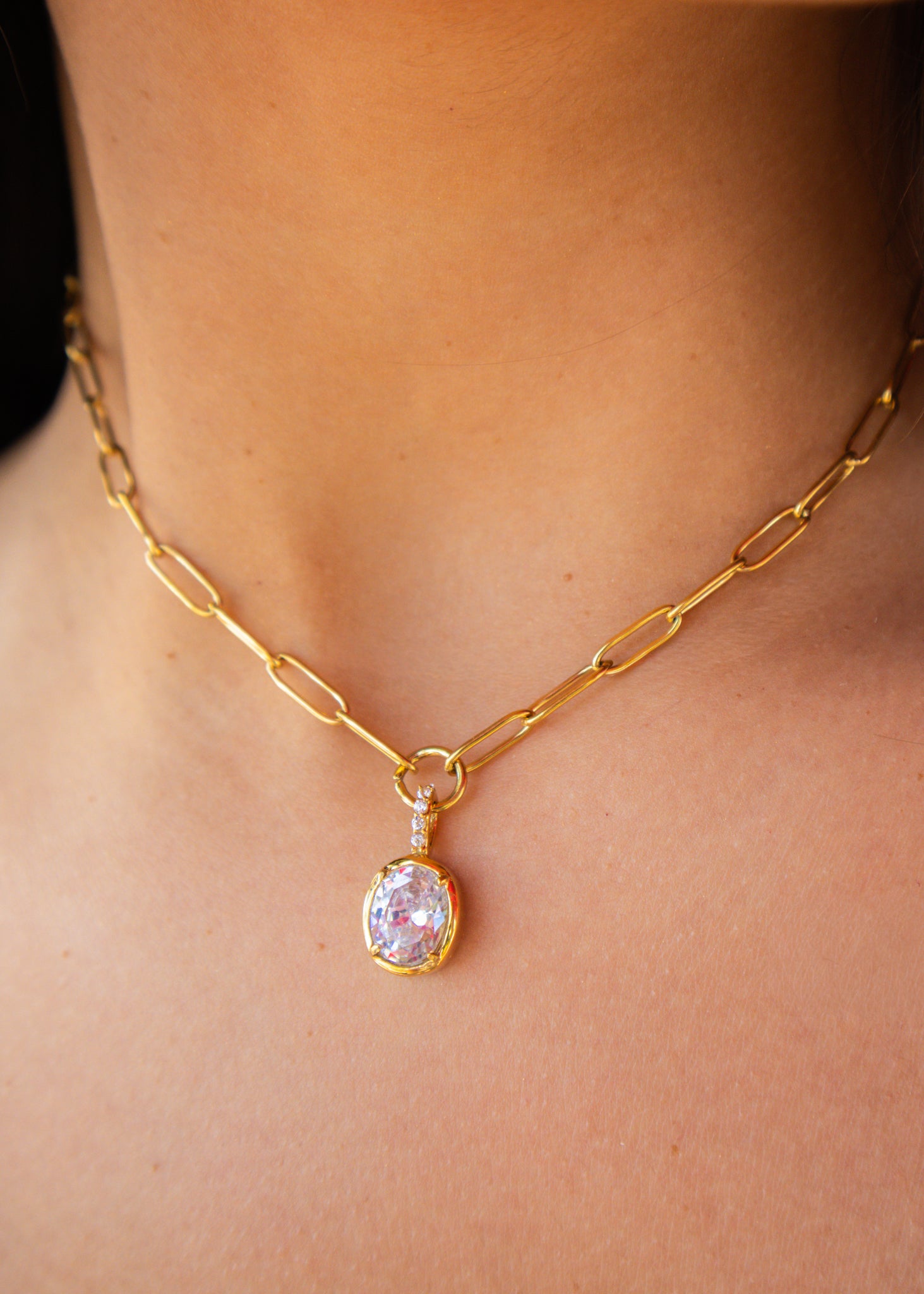 Gold Paperclip Diamond Necklace