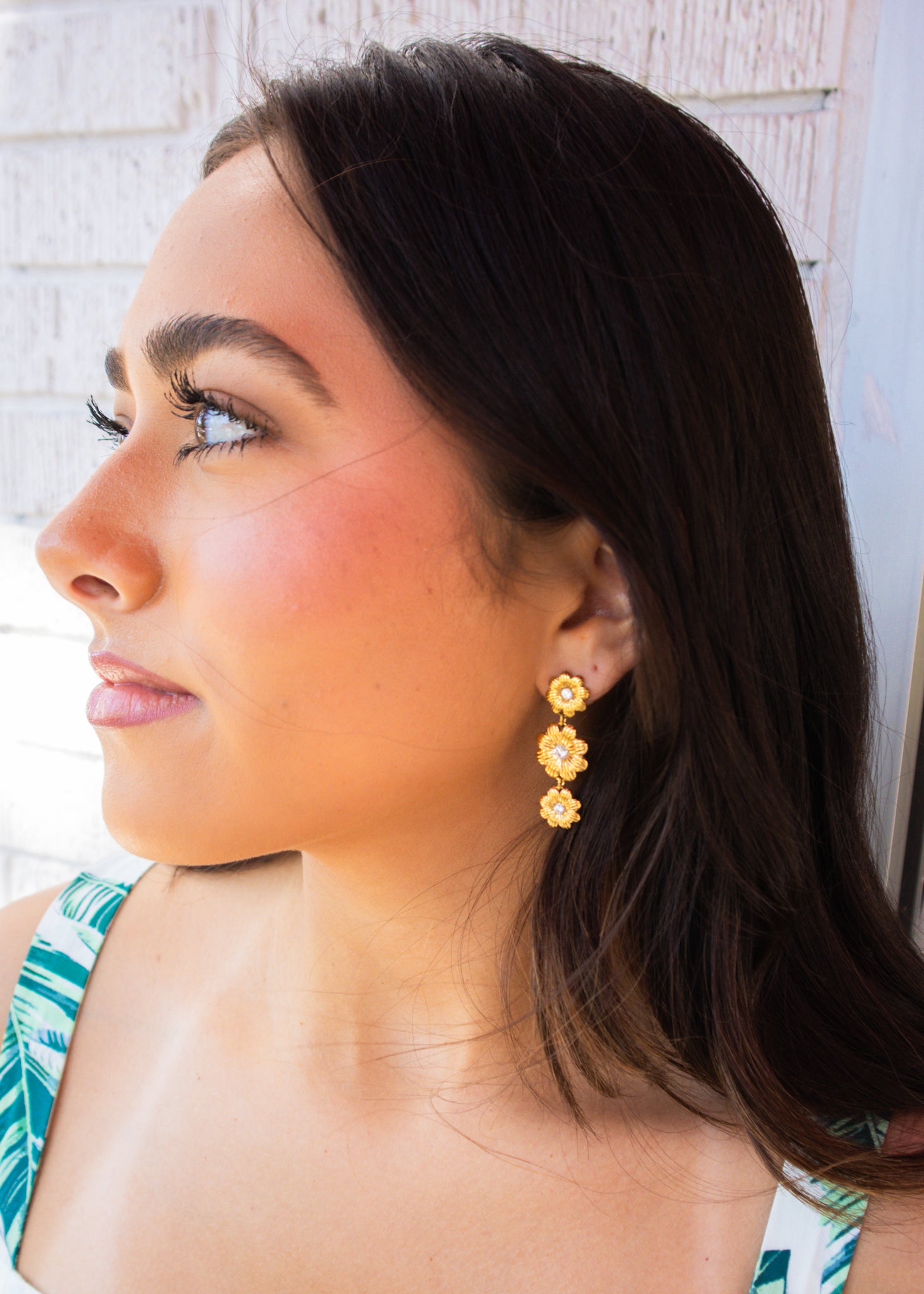 Gold Diamond Flower Studs