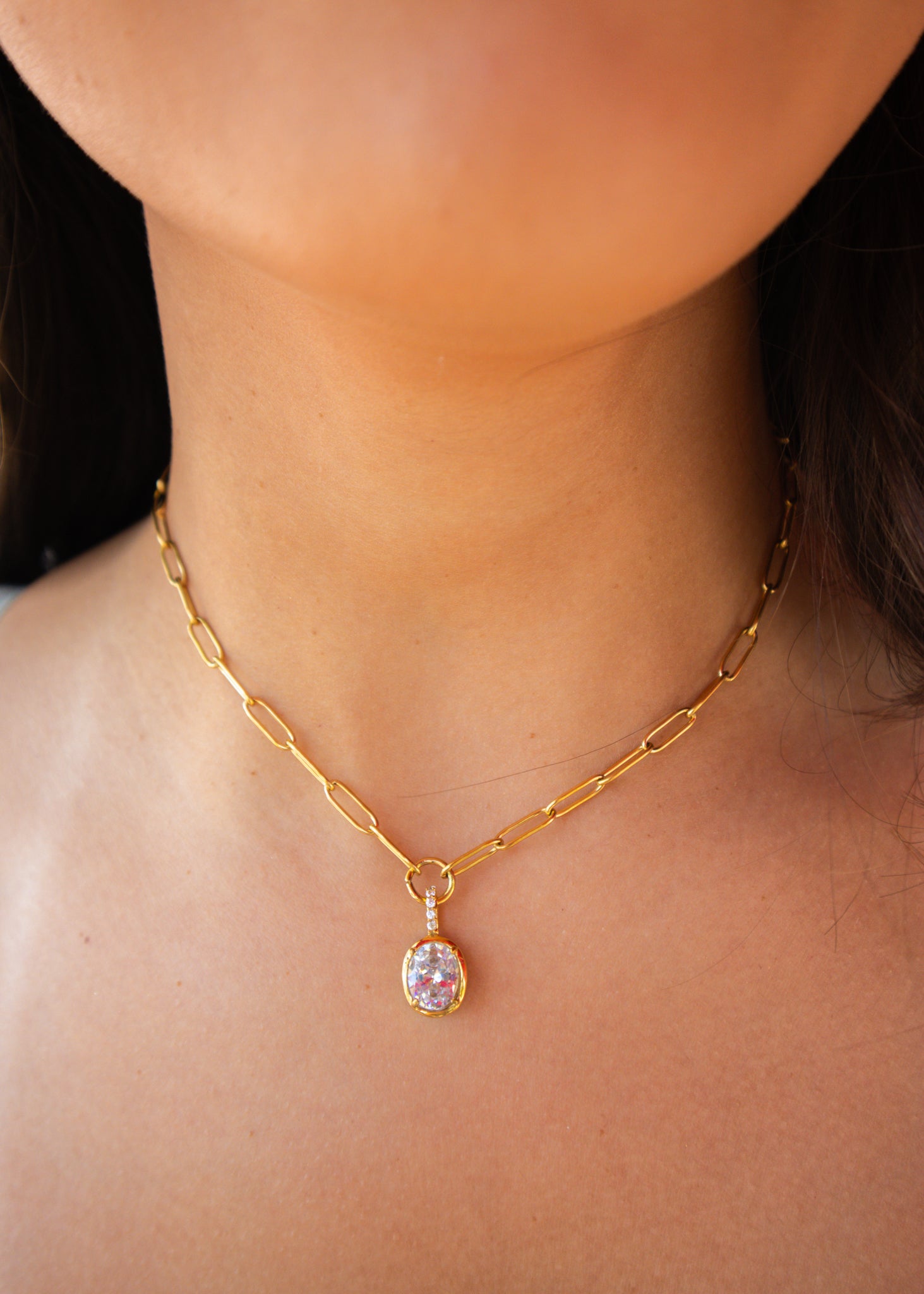 Gold Paperclip Diamond Necklace