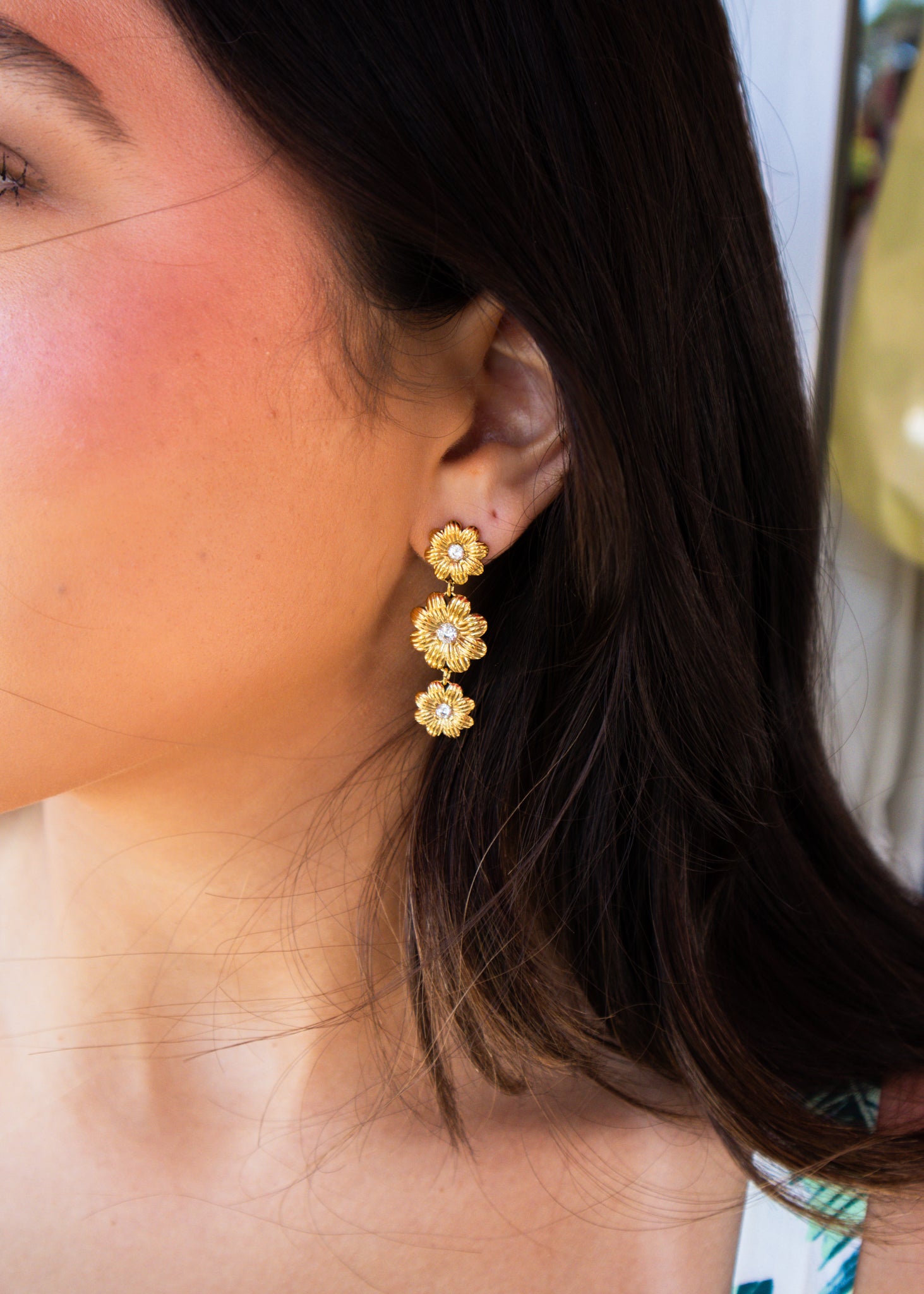 Gold Diamond Flower Studs