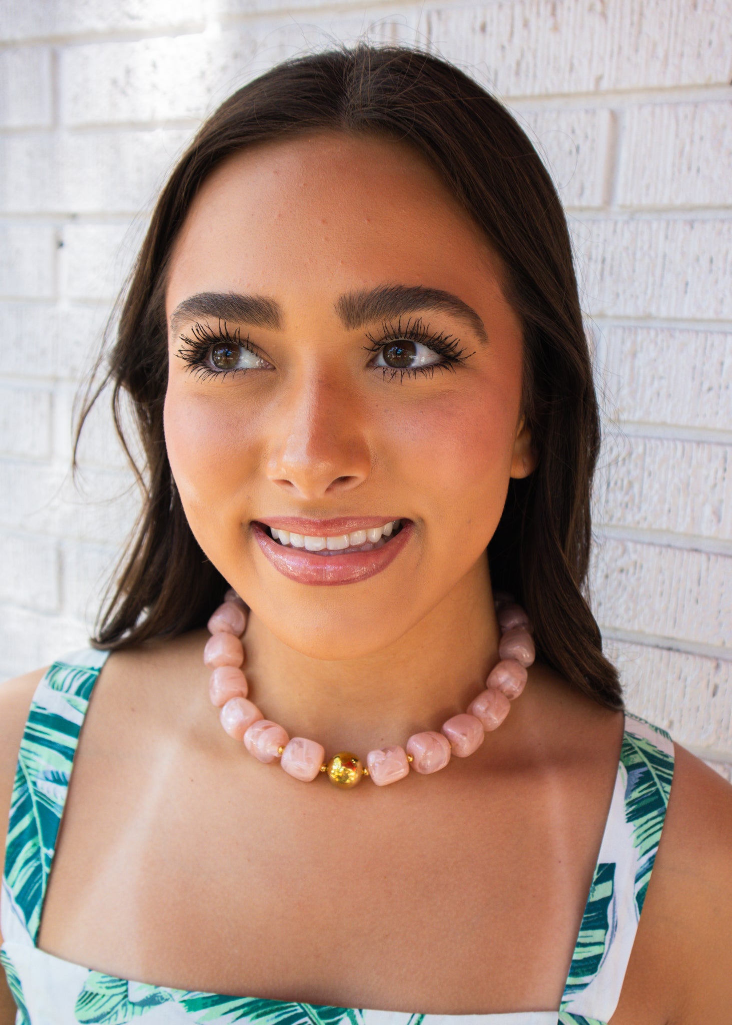 Pink Stone Gold Detail Necklace
