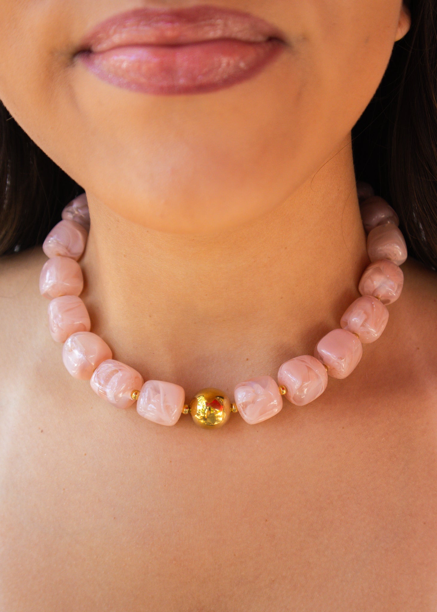 Pink Stone Gold Detail Necklace