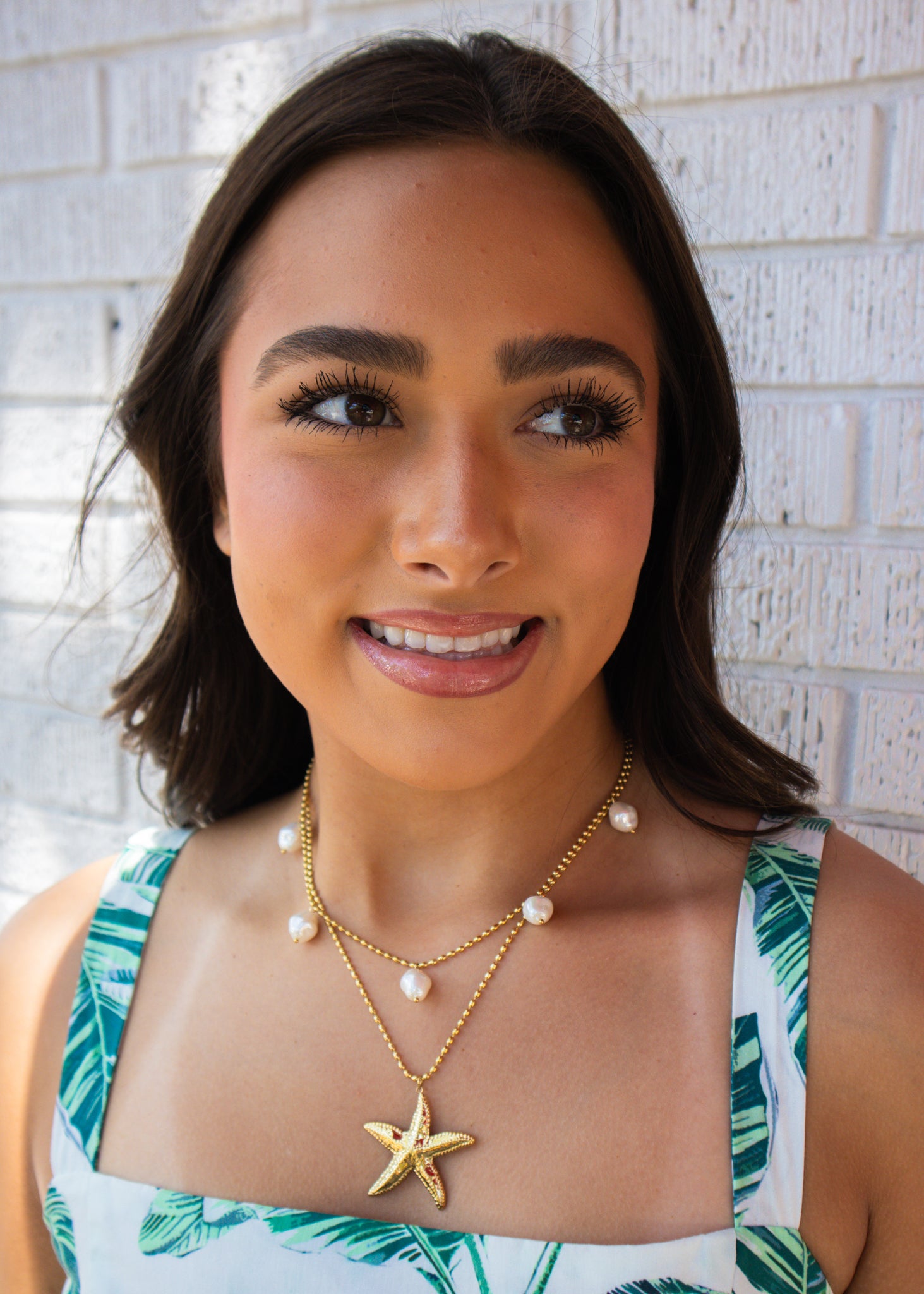 Gold Pearl Starfish Stack Necklace