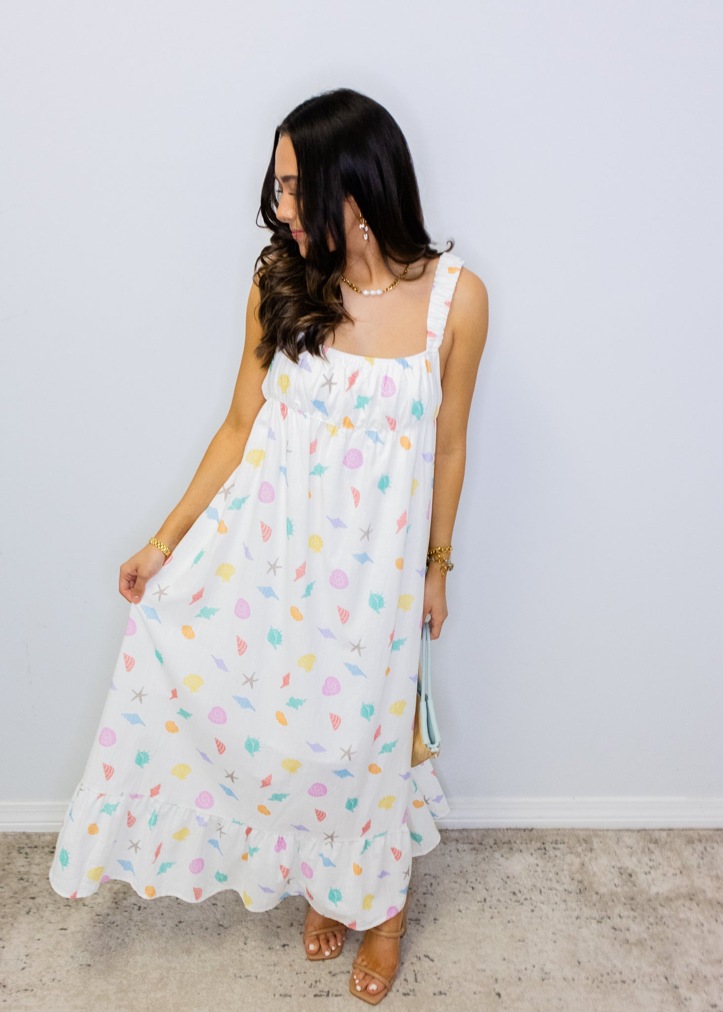 Multi Sea Shells Midi Dress