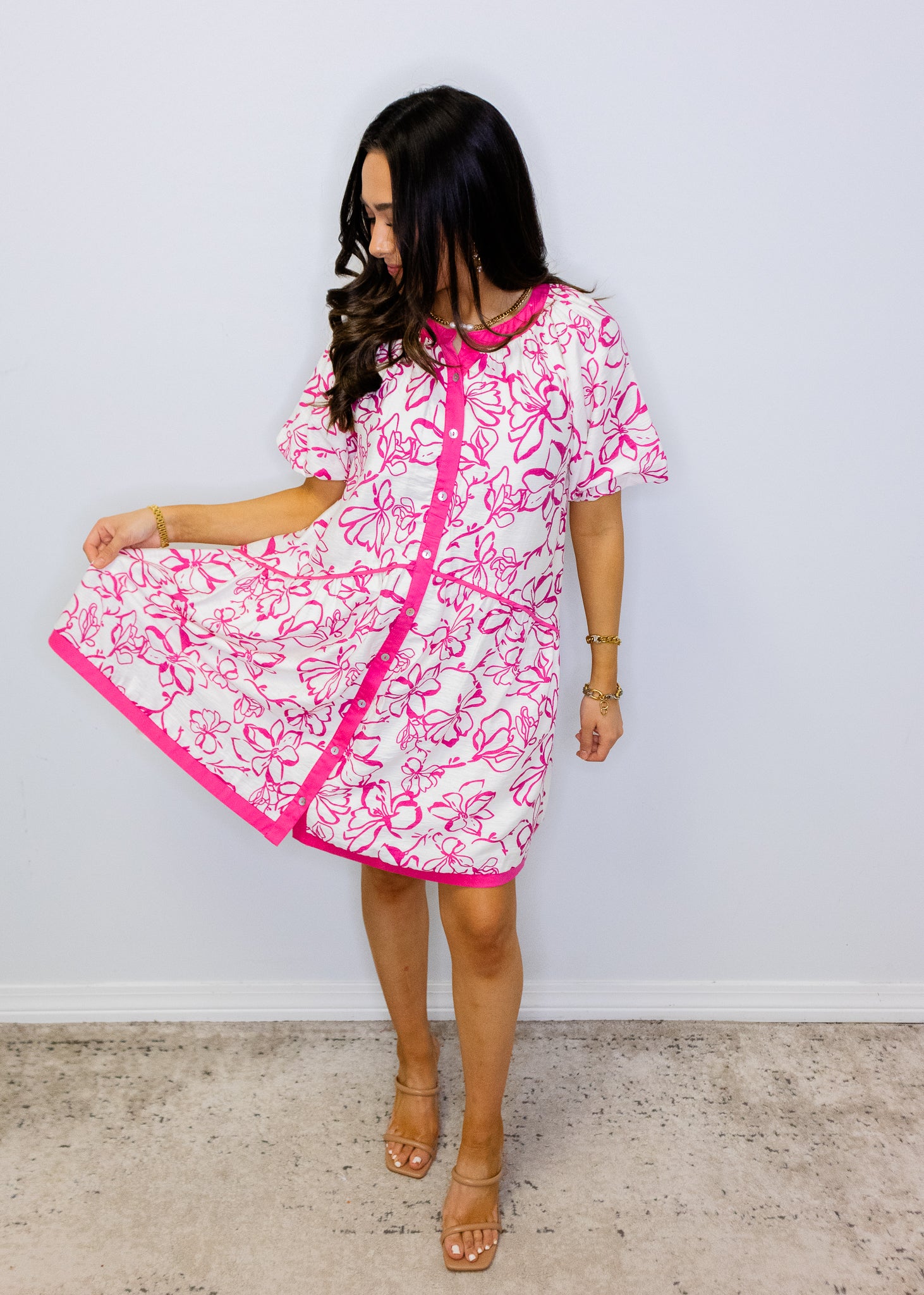 Hot Pink Floral Button Up Dress