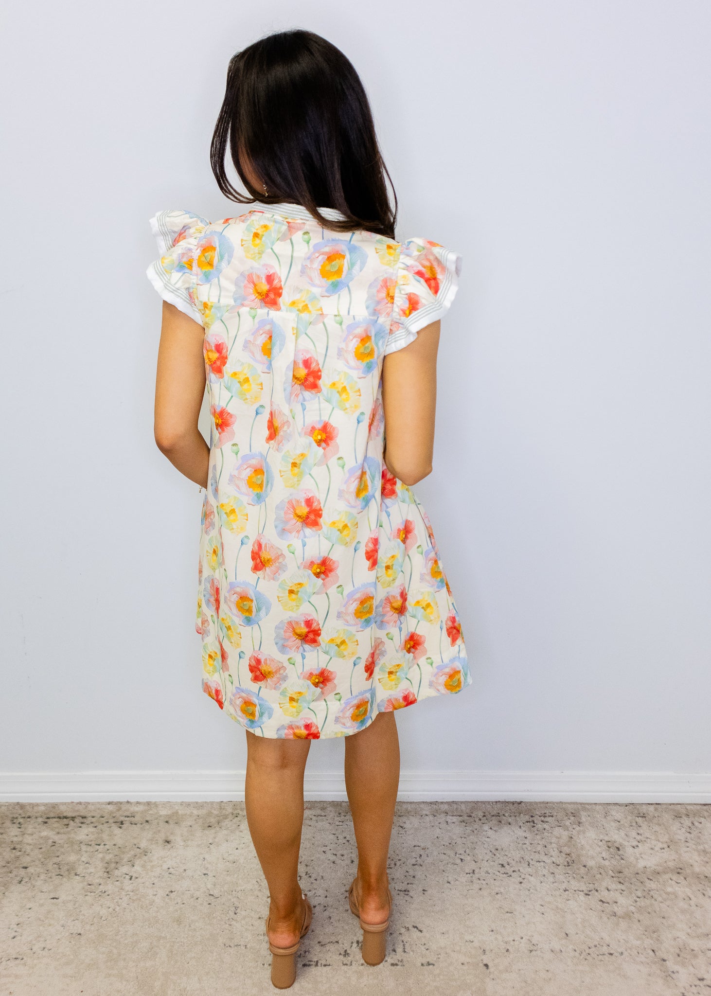 Multi Floral Ruffle Sleeve Dress