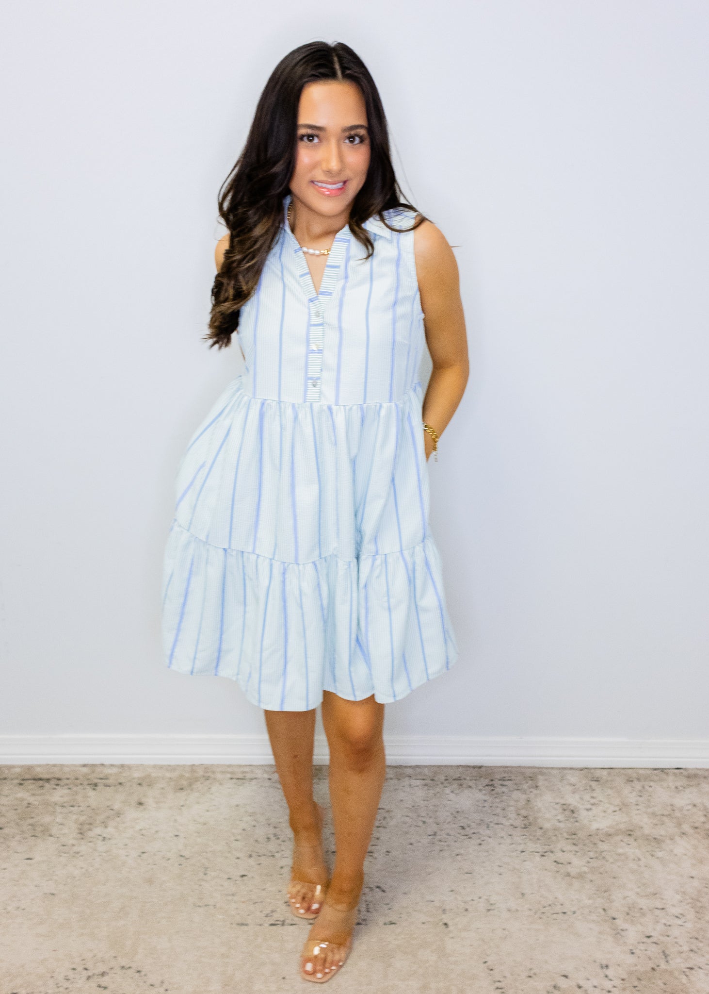 Mint Multi Stripe Tiered Dress