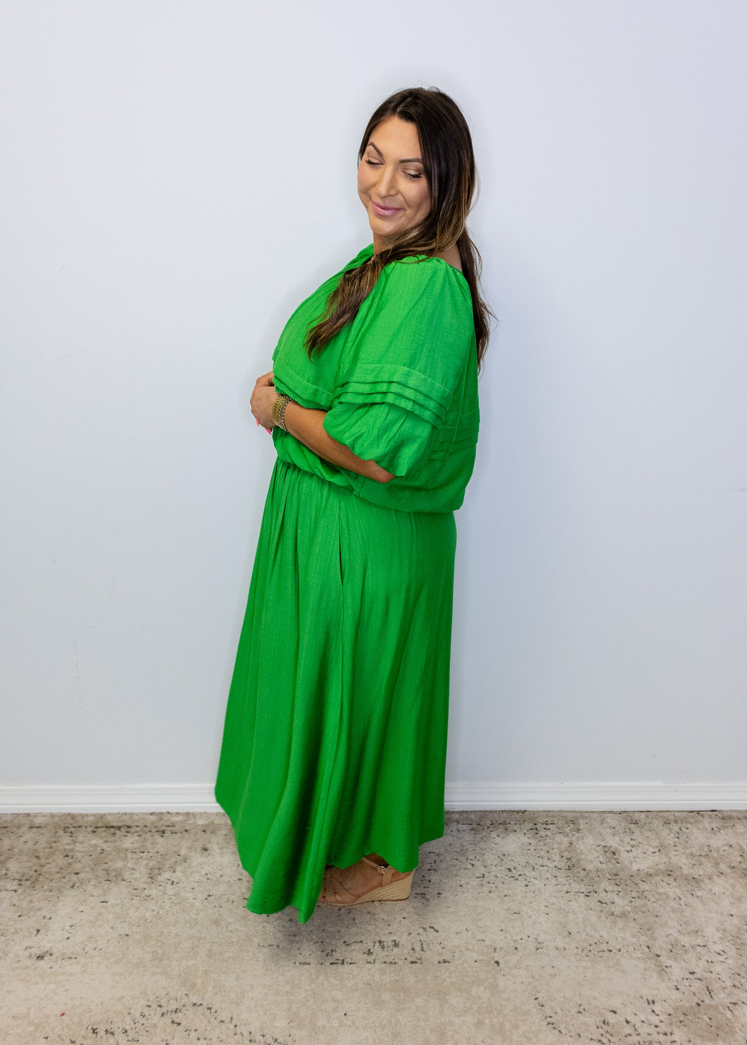 Kelly Green Smocked Maxi Skirt