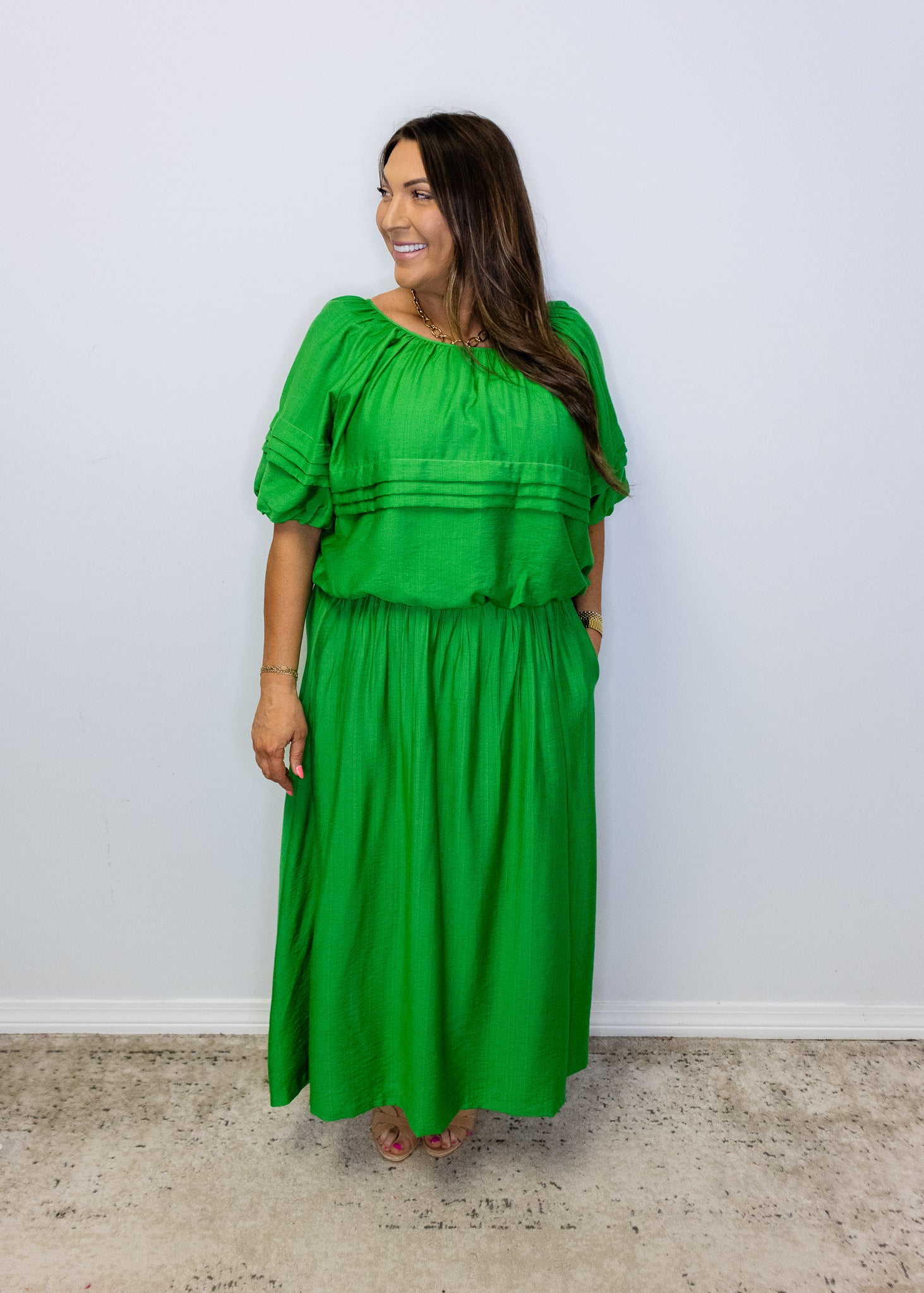Kelly Green Smocked Maxi Skirt