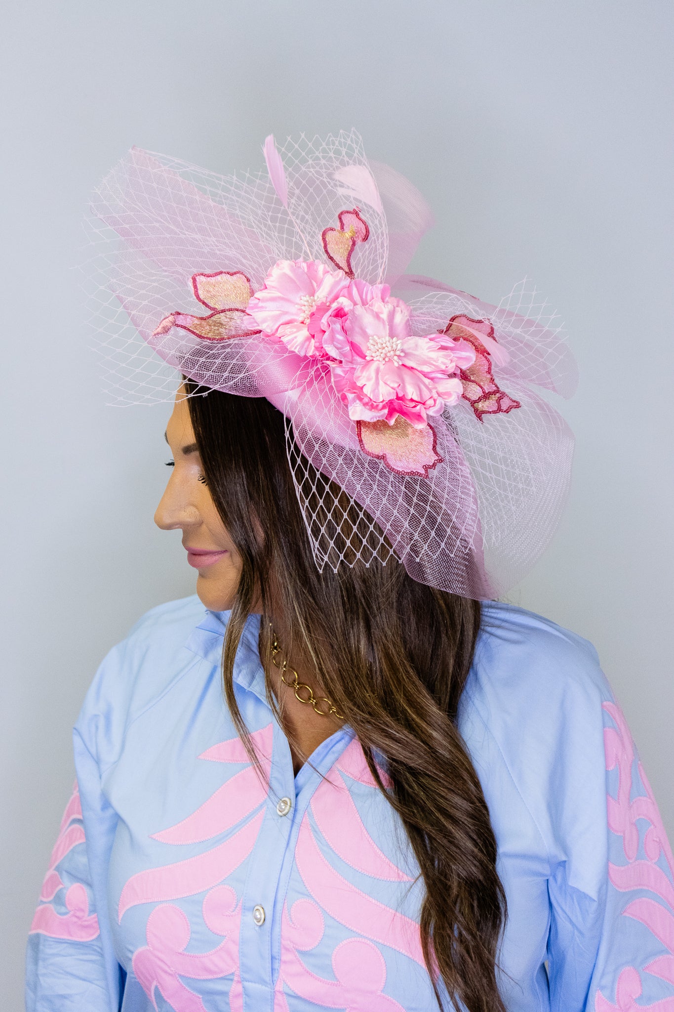 Floral Feather Veil Sequin Fascinator